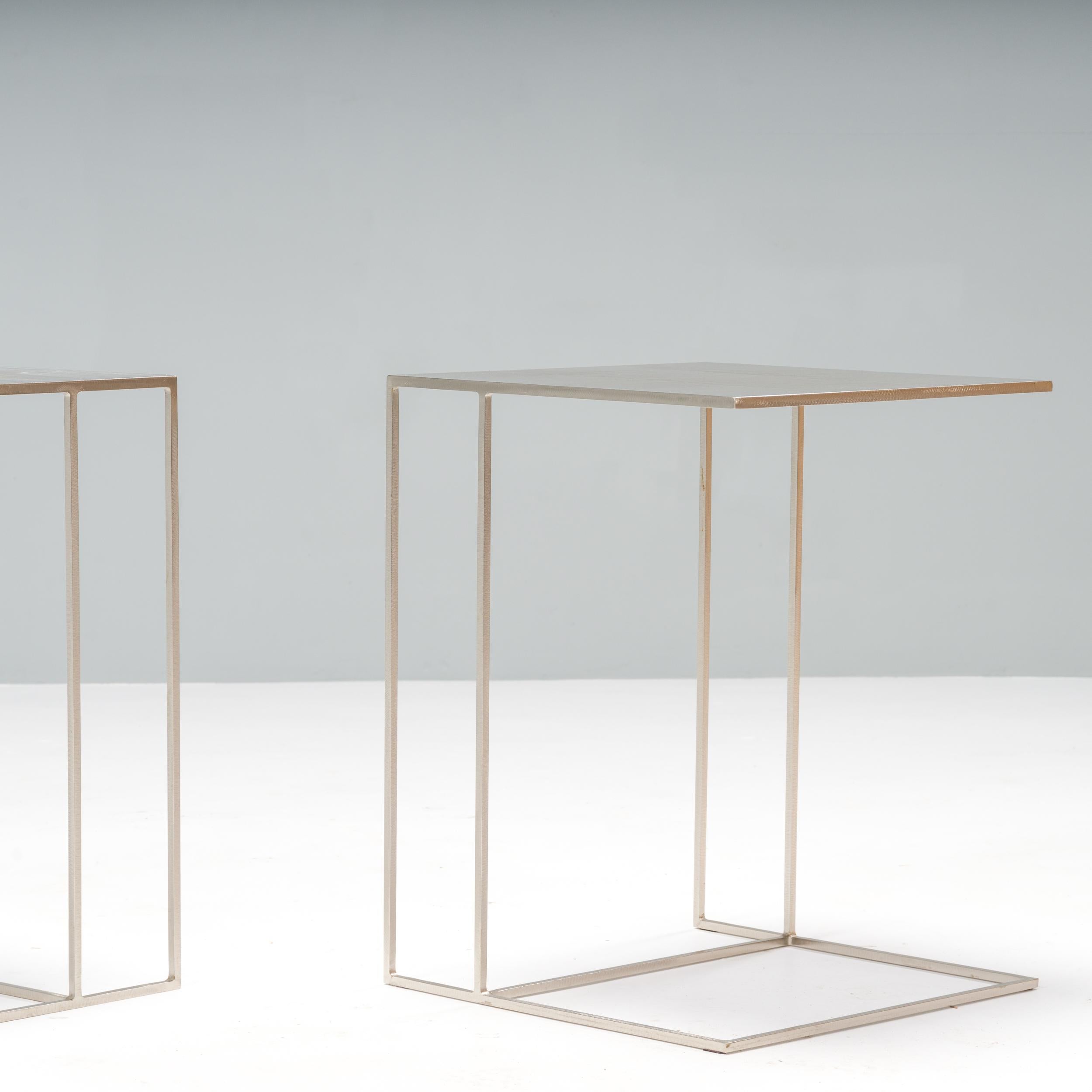 Modern Minotti by Rodolfo Dordoni Leger Brushed Steel Side Tables, Set of Two