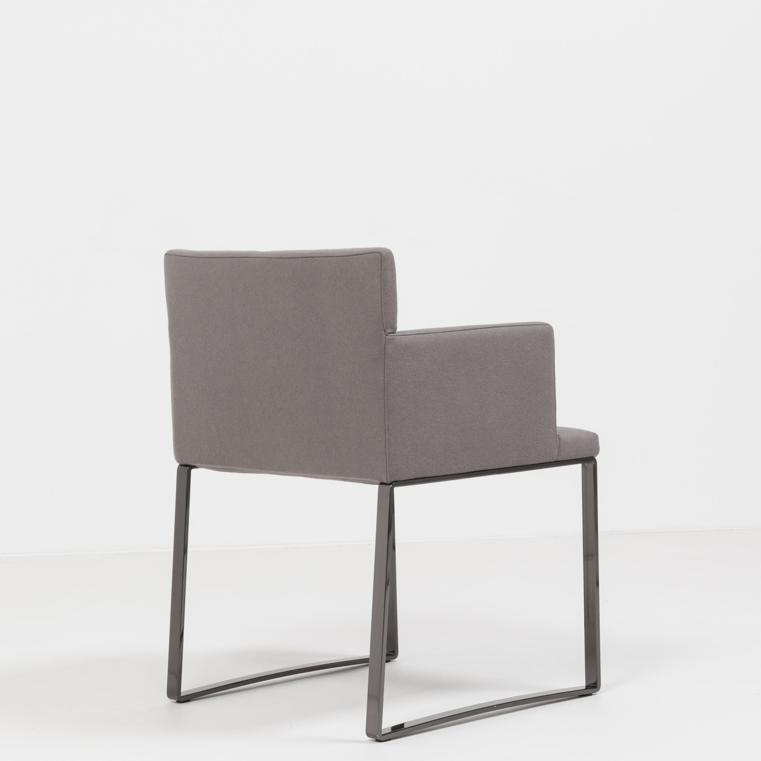 Italian Minotti by Rodolfo Dordoni Modern Grey Wool Dining Chairs, Set of 2