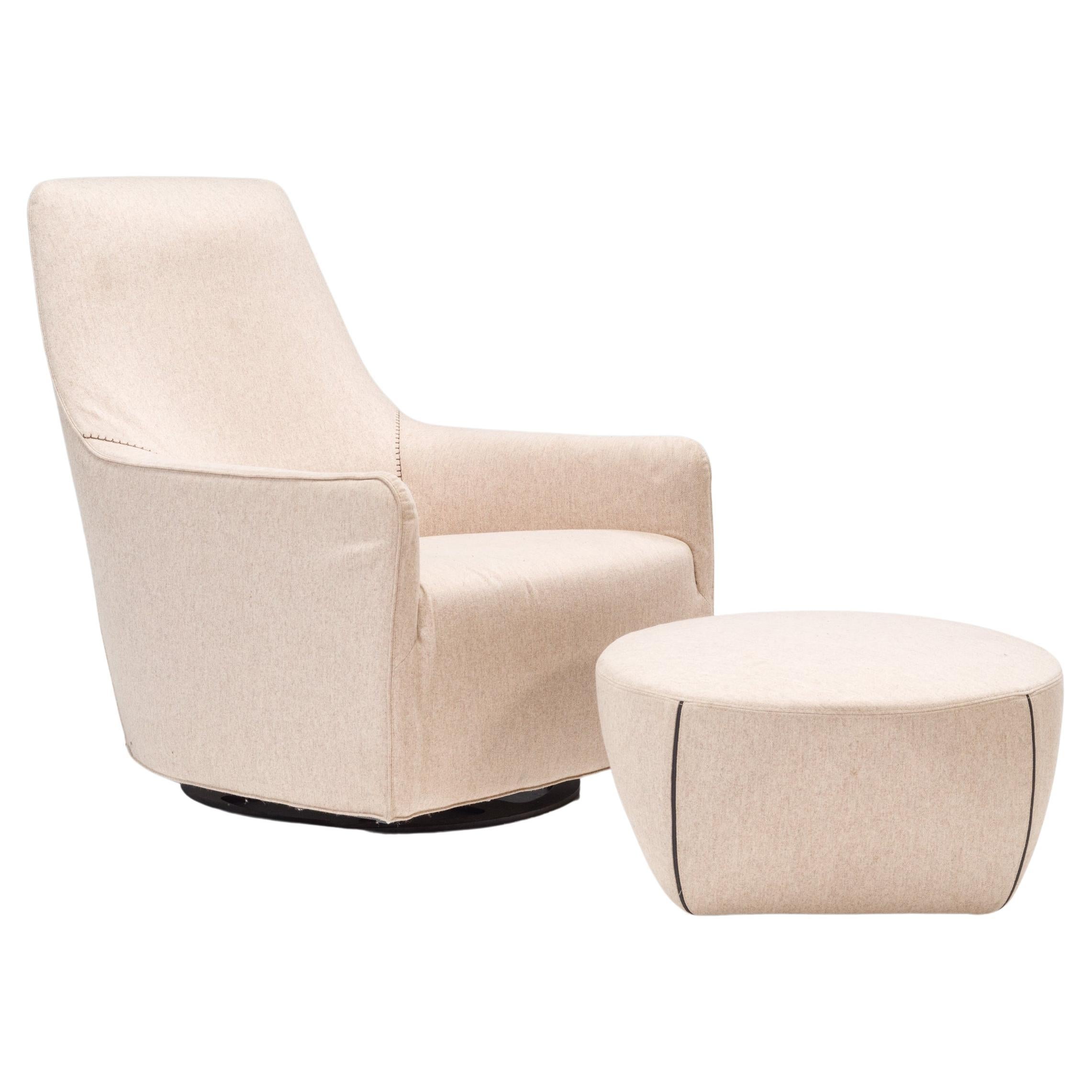 Minotti by Rodolfo Dordoni Portofino Grey Fabric Bergère Armchair and Footstool