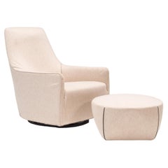 Minotti by Rodolfo Dordoni Portofino Grey Fabric Bergère Armchair and Footstool