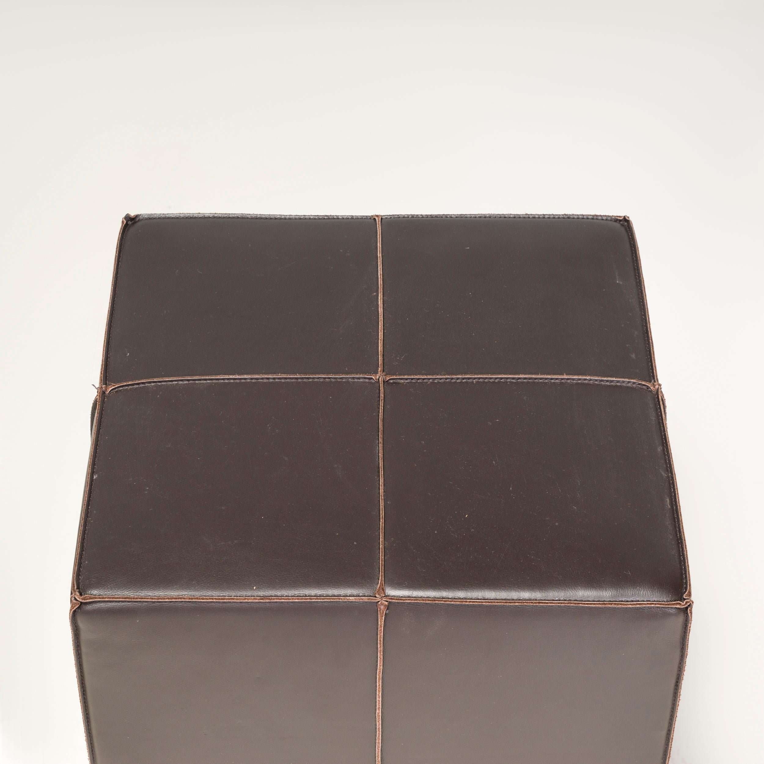 Contemporary Minotti By Rodolfo Dordoni Villon Pouffe Ottomans Chocolate Leather, Set of Two For Sale