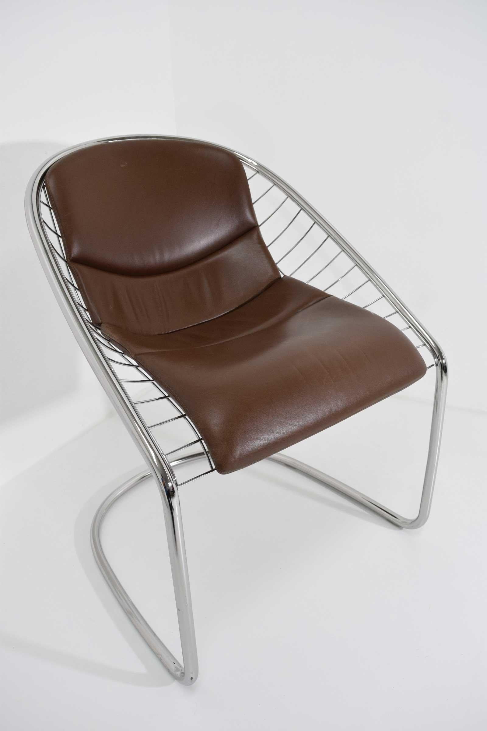 Minotti Chairs in Brown Leather by Gordon Guillaumier Cortina In Good Condition In Dallas, TX
