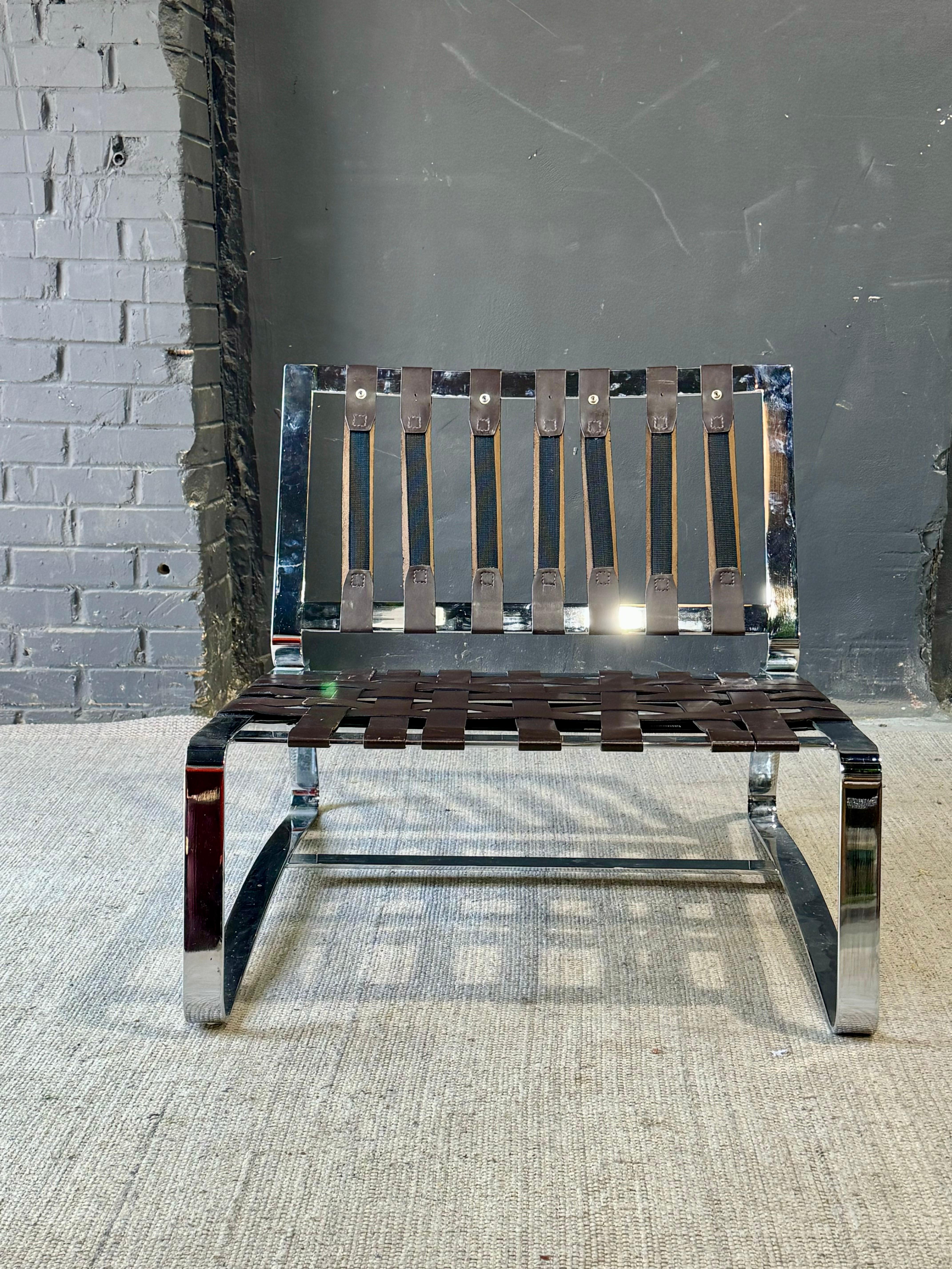 Minotti “Delaunay” Chrome & Leather Lounger For Sale 4