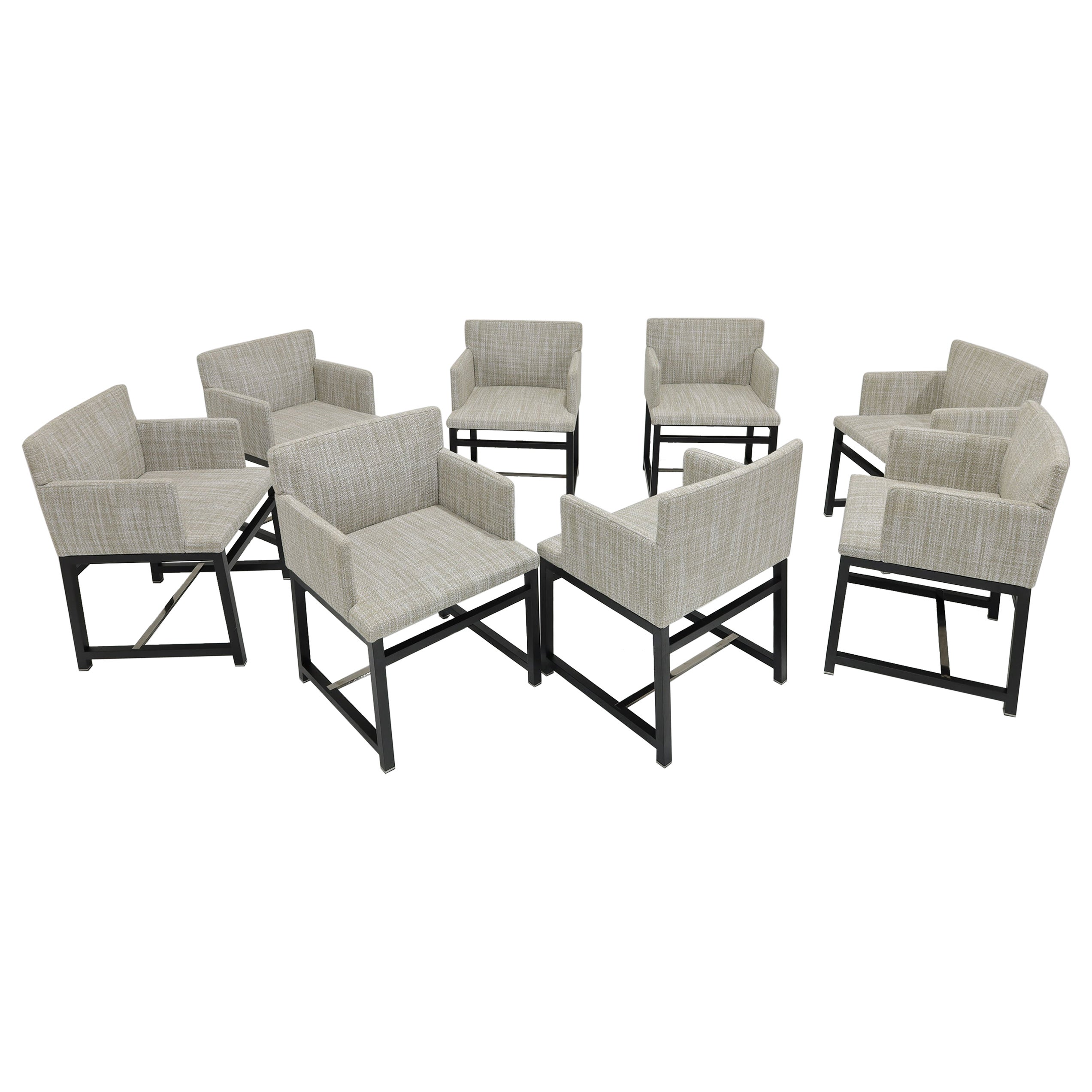 Minotti Esszimmerstühle, Satz von 8,  Neutral gewebte Polsterung
