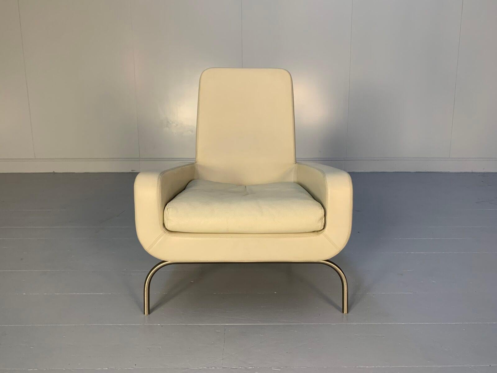 On offer on this occasion is a superb, Minotti “Dubuffet” Armchair, dressed in a peerless, top-grade “Pelle” Leather in Cream, and with Satin-Metal base and legs.

As you will no doubt be aware by your interest in this Rodolfo Dordoni masterpiece,