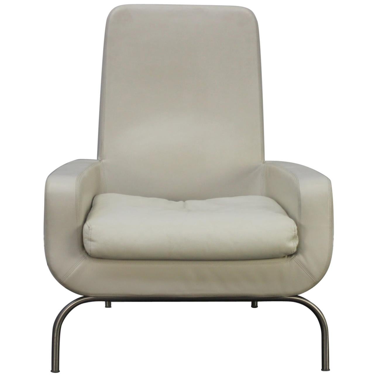 Minotti “Dubuffet” Armchair in Ivory Leather by Rodolfo Dordoni