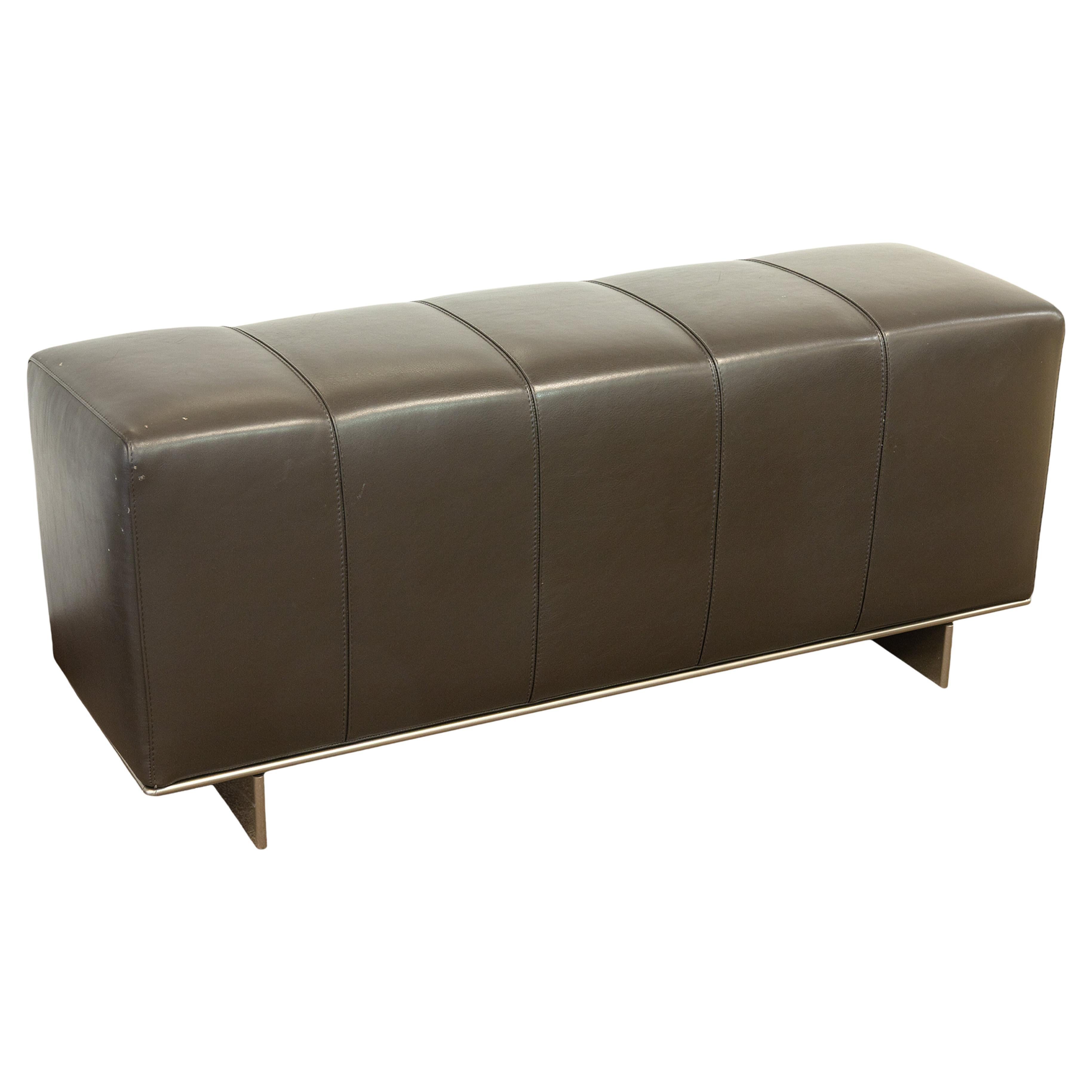 Minotti Freeman Banco Rectangular Contemporáneo de Cuero Italiano Marrón Oscuro en venta