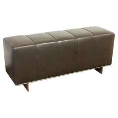 Minotti Freeman Italian Dark Brown Leather Contemporary Modern Rectangular Bench