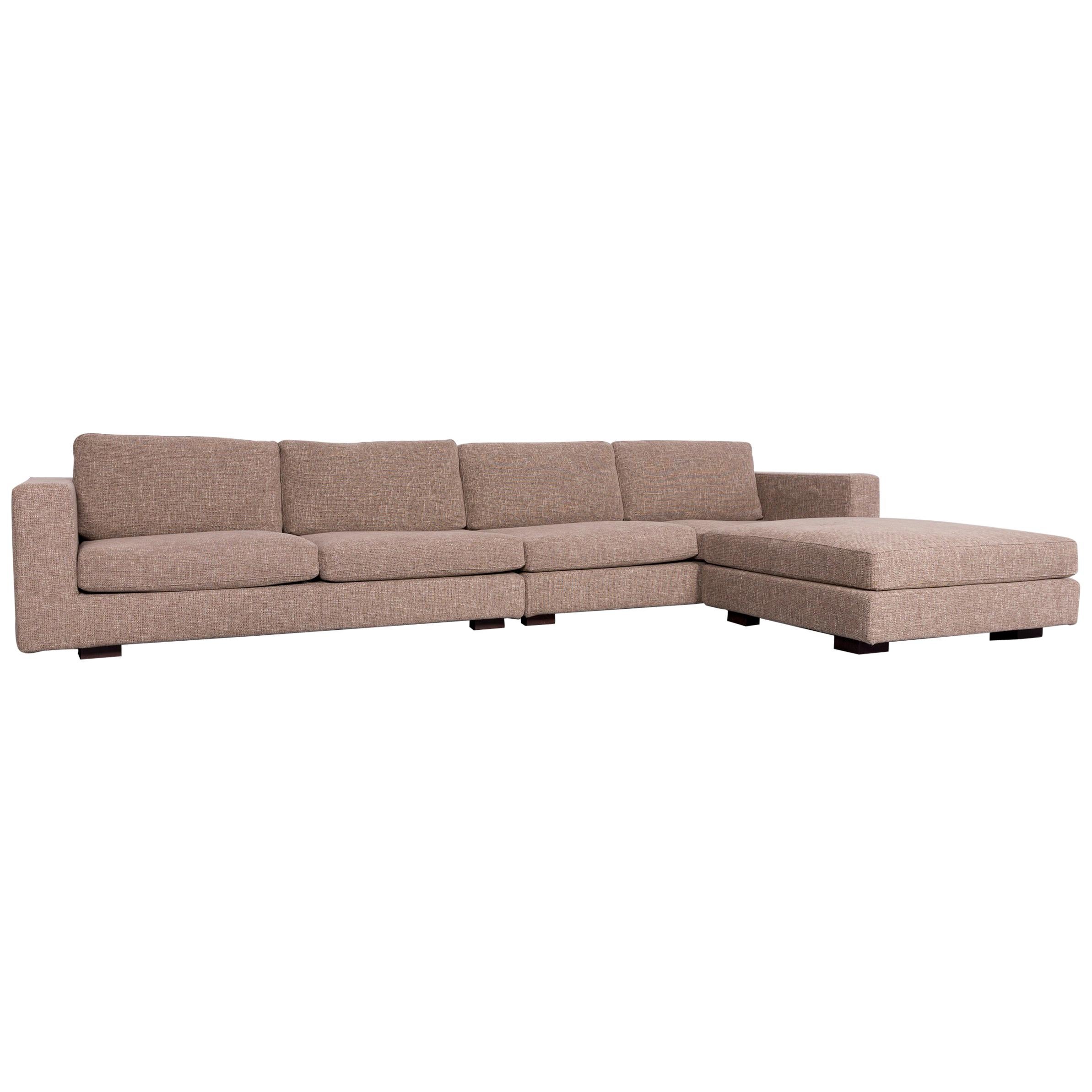 Minotti Hilton Designer Fabric Sofa Brown Corner Couch For Sale