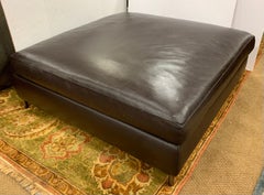 Minotti Italy Large Brown Leather Ottoman Bench Pouf
