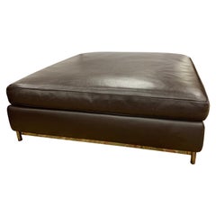 Minotti Italy Large Brown Leather Ottoman Bench Pouf