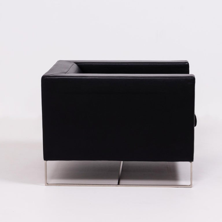 Italian Minotti Klee Black Leather Armchair by Rodolfo Dordoni For Sale