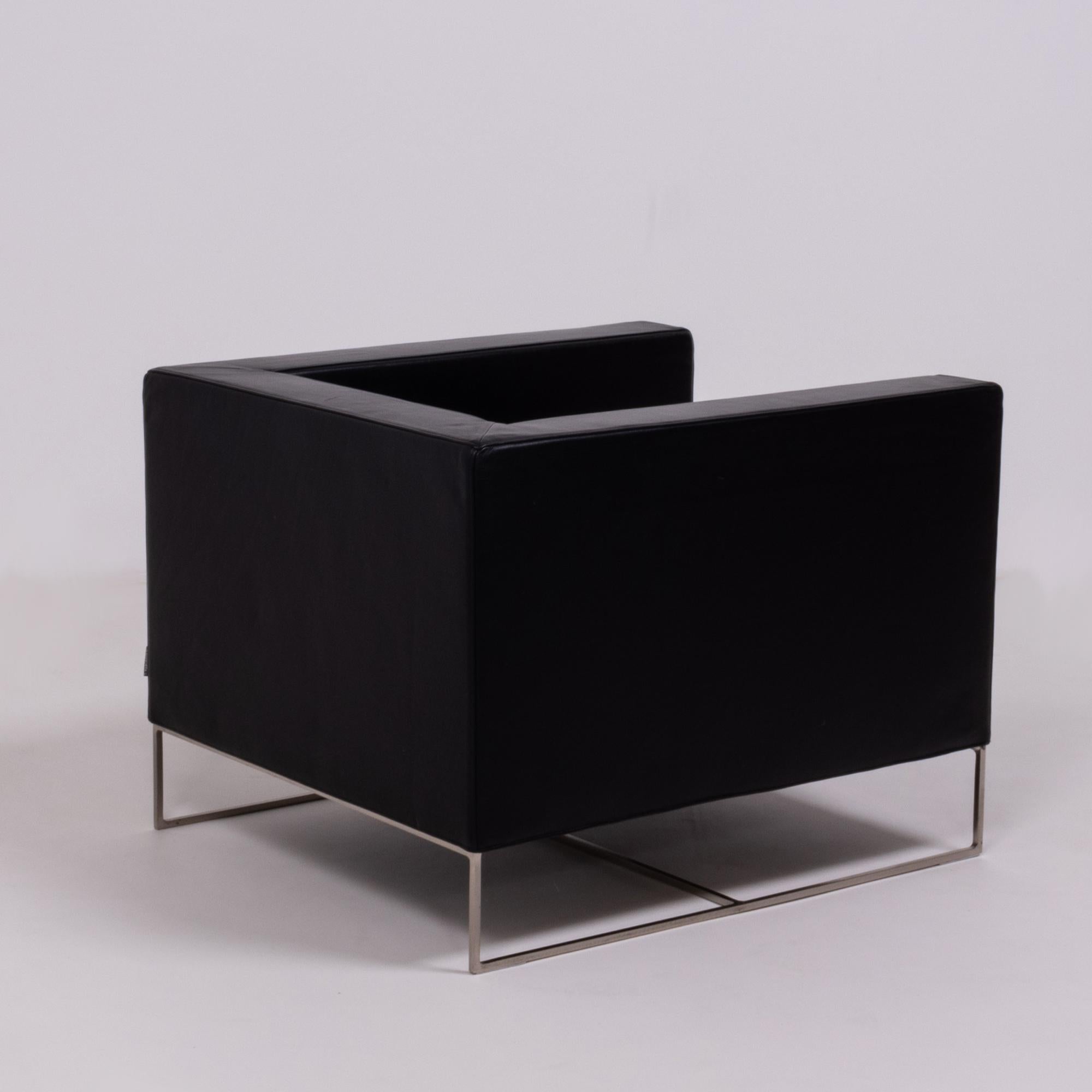Italian Minotti Klee Black Leather Armchair by Rodolfo Dordoni