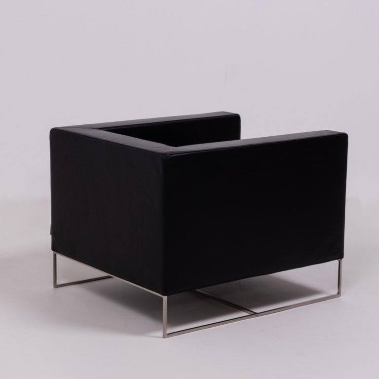 Minotti Klee Black Leather Armchair by Rodolfo Dordoni In Good Condition For Sale In London, GB