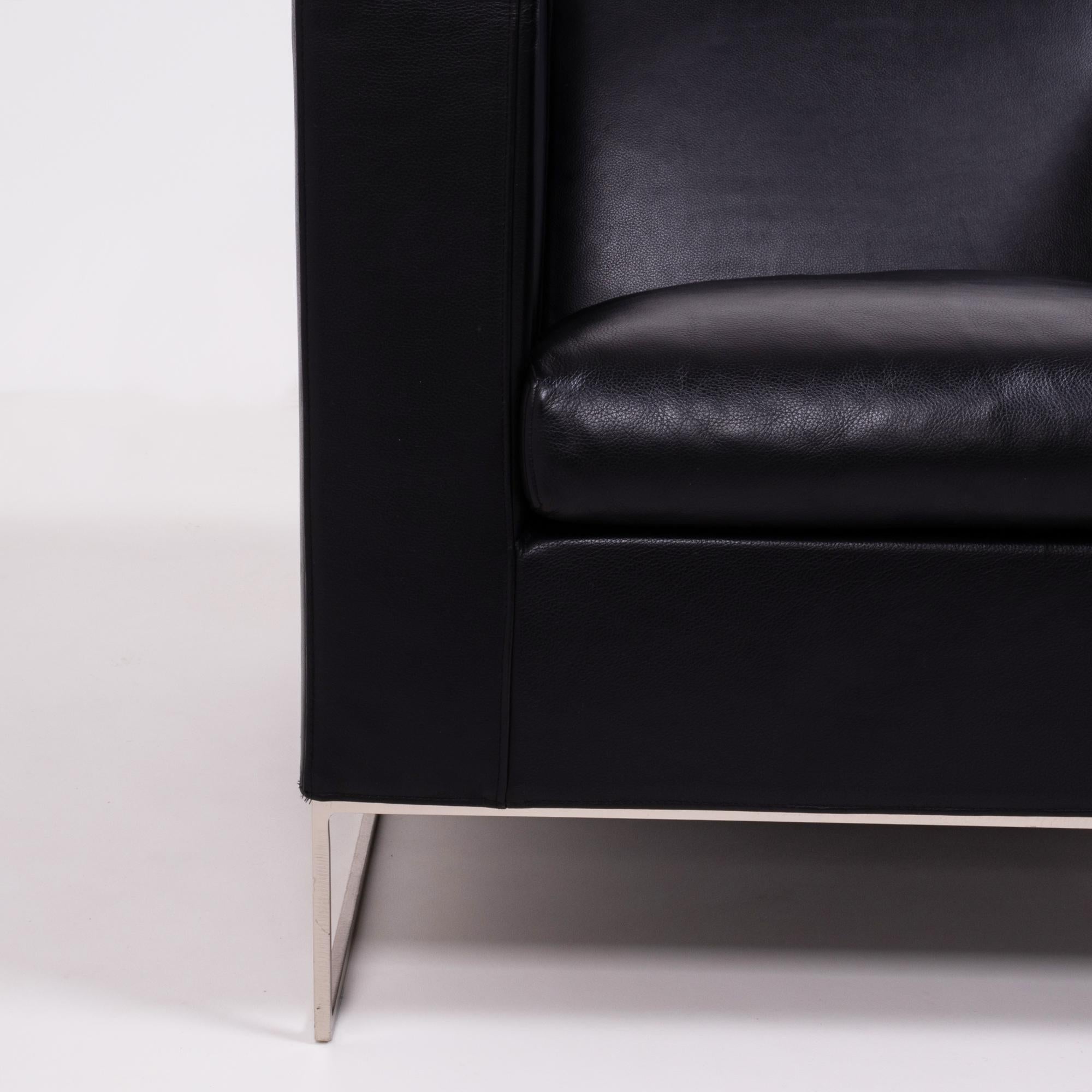 Minotti Klee Black Leather Armchair by Rodolfo Dordoni 1