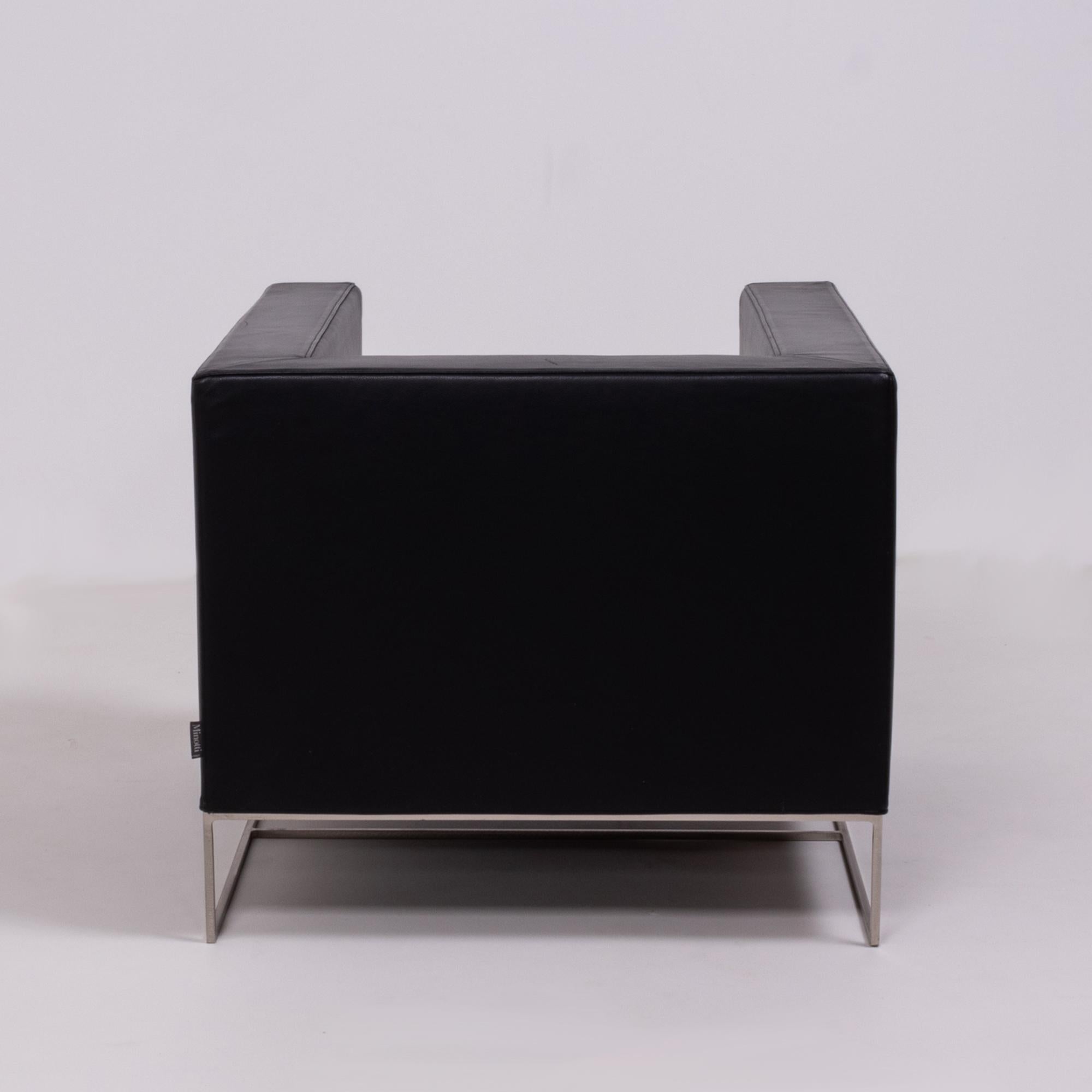 Minotti Klee Black Leather Armchair by Rodolfo Dordoni 3