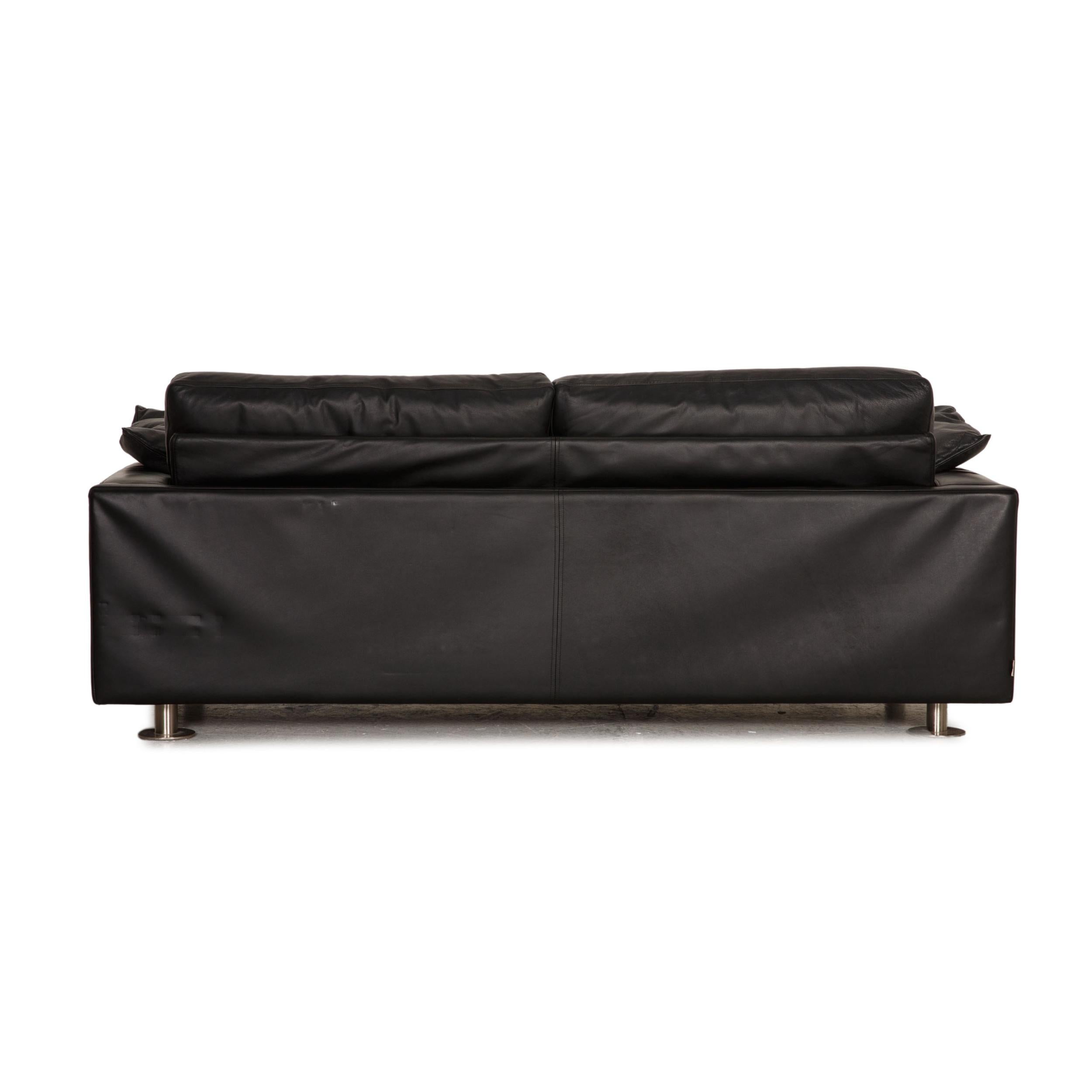 Minotti Lay Down Leather Sofa Black Two Seater Couch For Sale 2