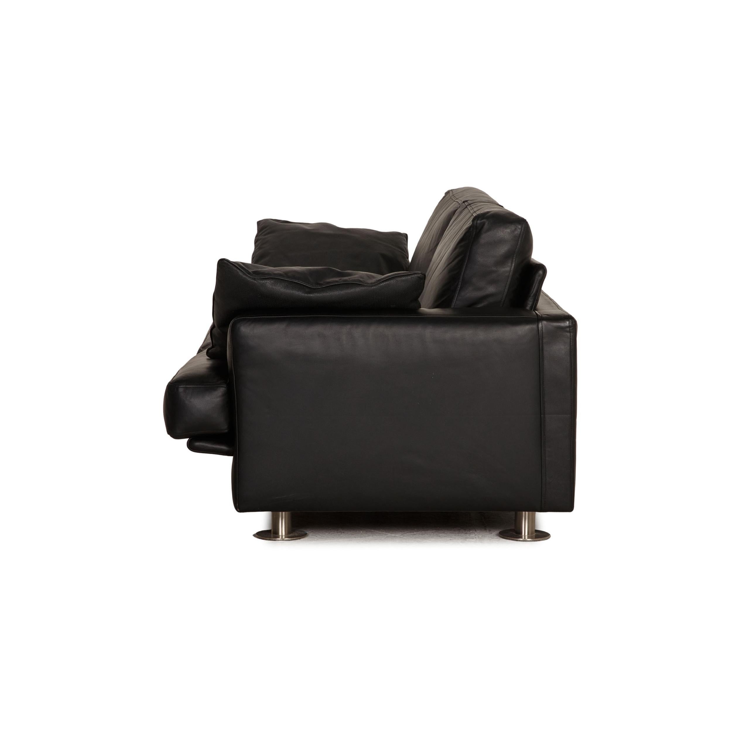 Minotti Lay Down Leather Sofa Black Two Seater Couch For Sale 3