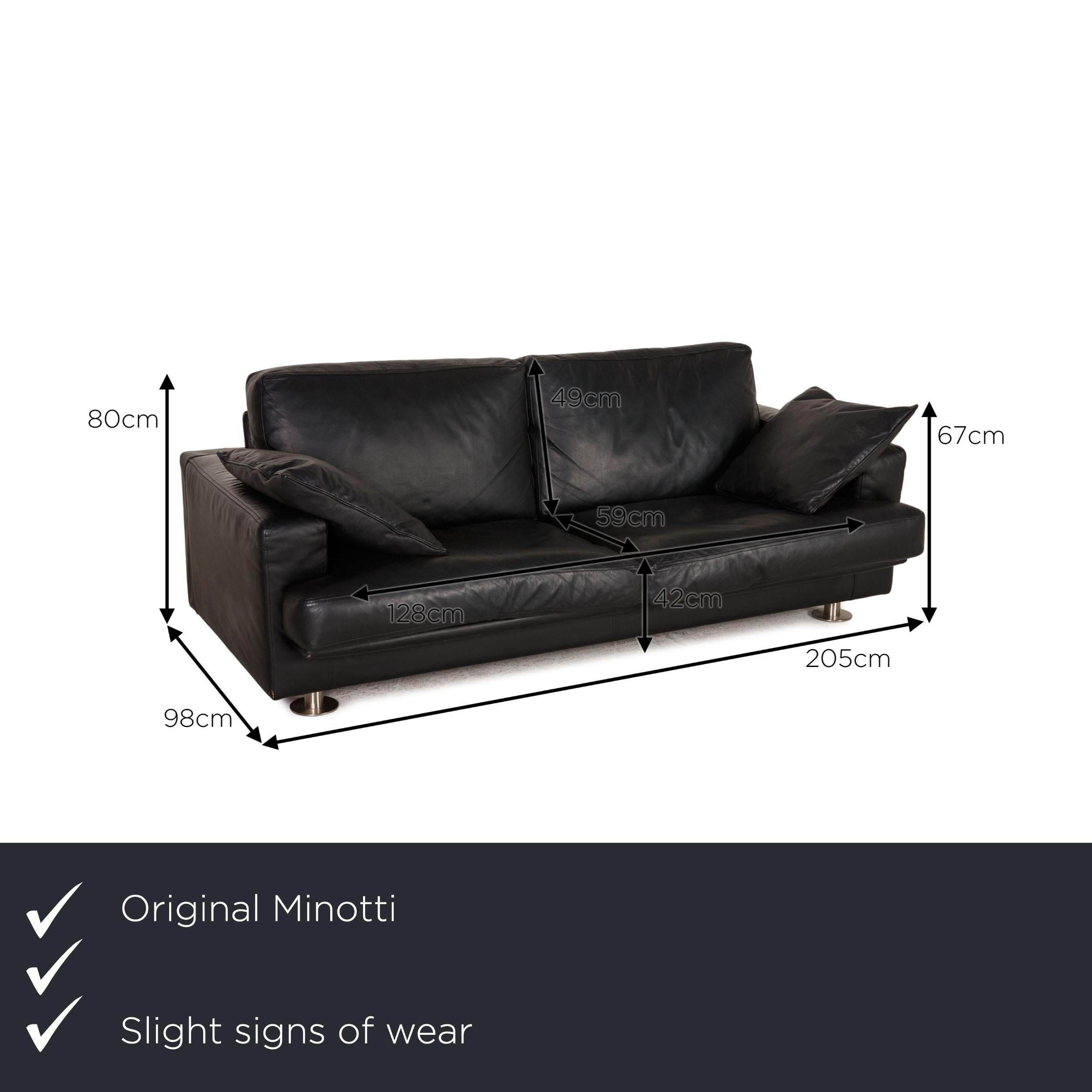 We present to you a Minotti lay down leather sofa black two seater couch.
Product measurements in centimeters:

Measures: depth: 98
width: 205
height: 80
seat height: 42
rest height: 67
seat depth: 59
seat width: 128
back height: 49.


 