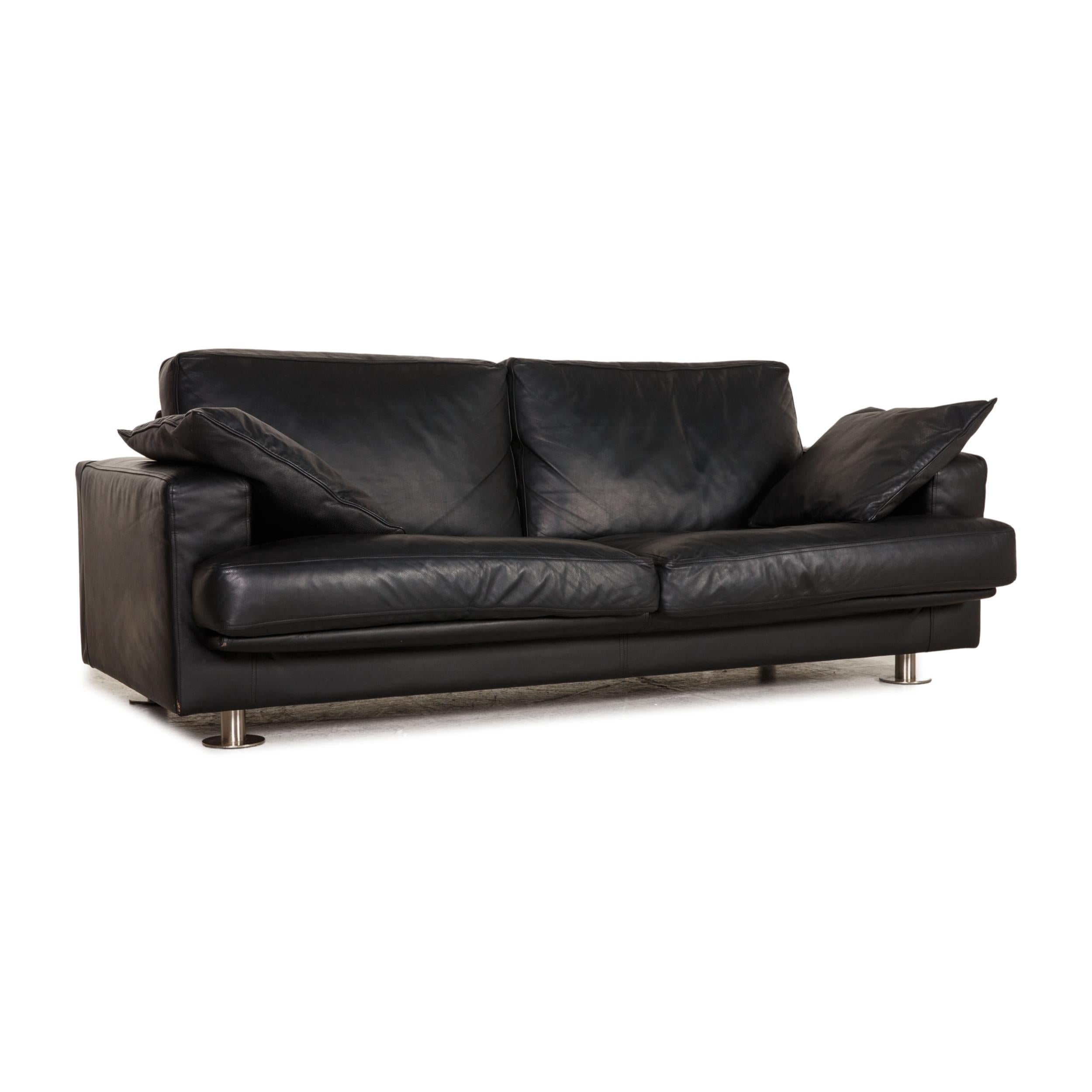 Contemporary Minotti Lay Down Leather Sofa Black Two Seater Couch For Sale