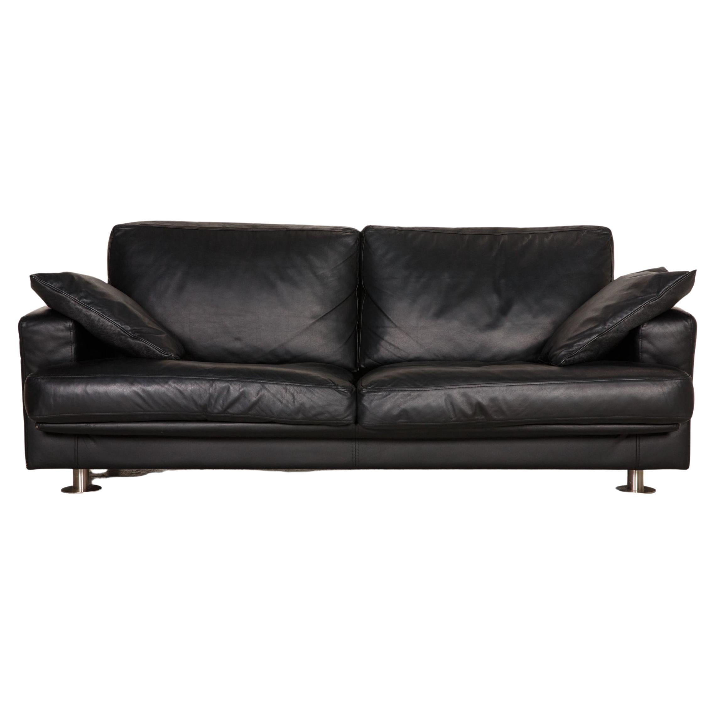 Minotti Lay Down Leather Sofa Black Two Seater Couch For Sale