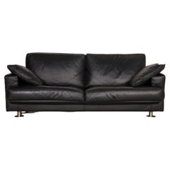 Minotti Lay Down Leather Sofa Black Two Seater Couch