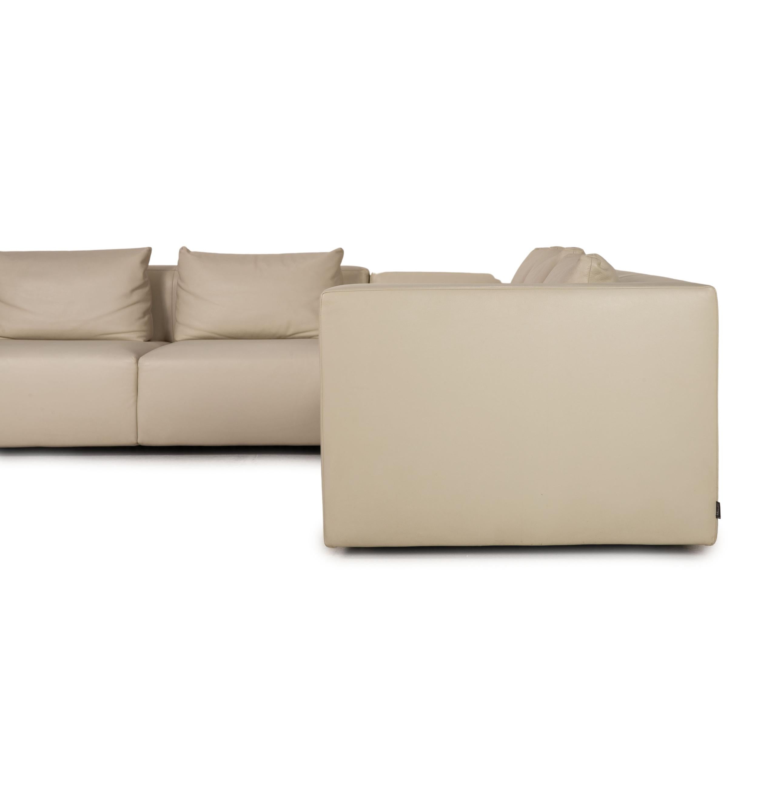 Minotti Leather Sofa Cream Corner Sofa Couch For Sale 6