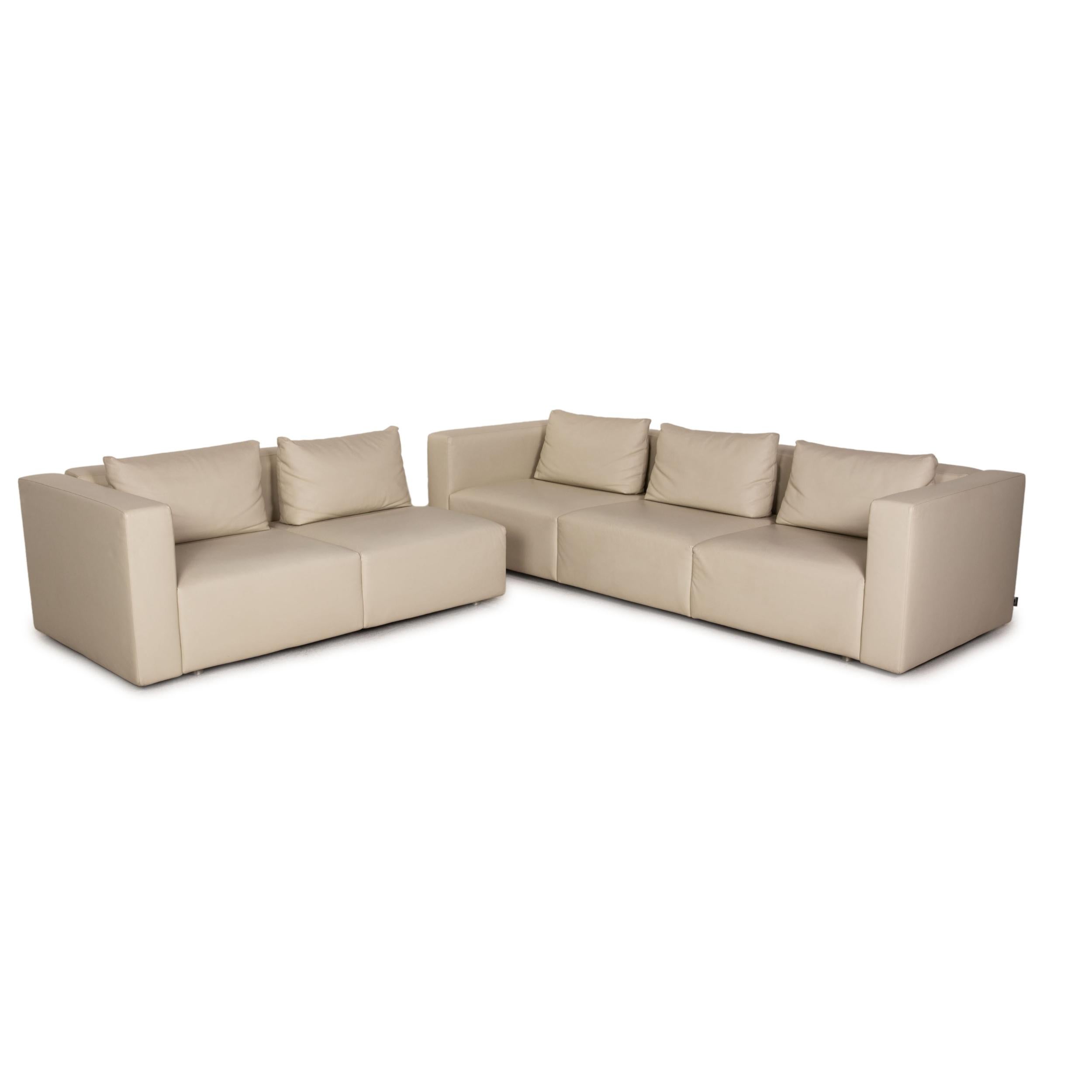 Modern Minotti Leather Sofa Cream Corner Sofa Couch For Sale
