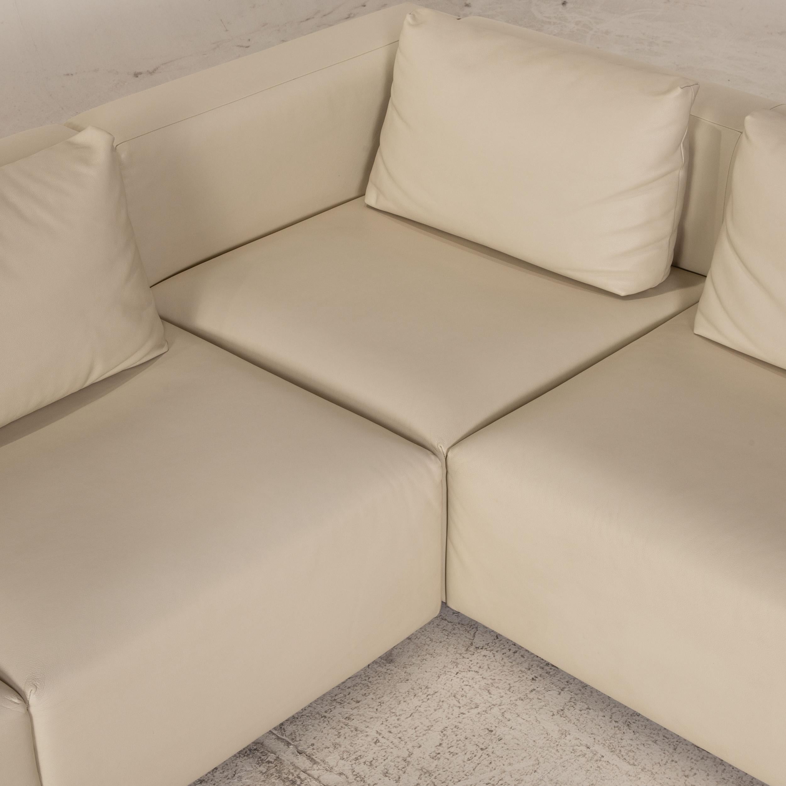 Minotti Leather Sofa Cream Corner Sofa Couch In Good Condition For Sale In Cologne, DE
