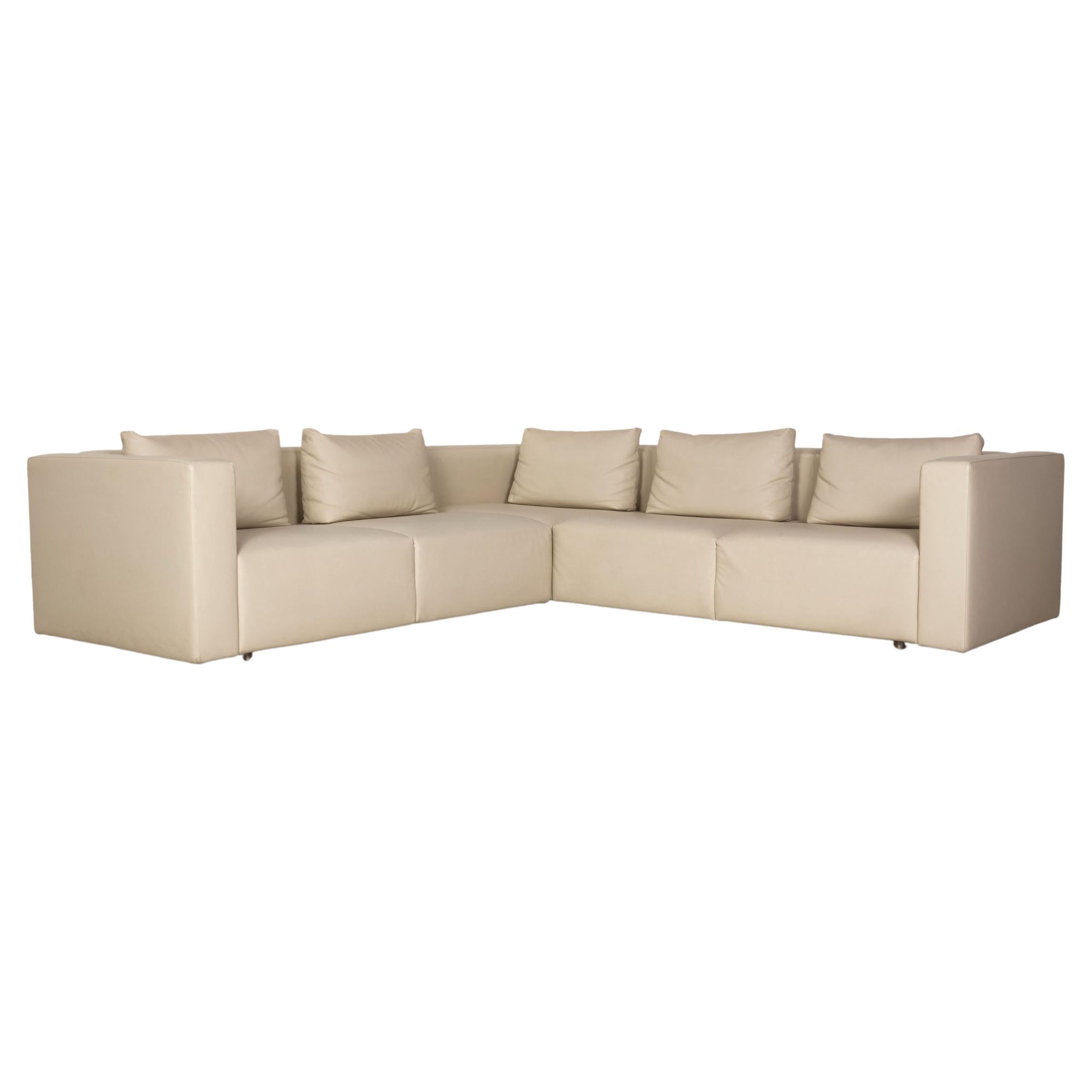 Minotti Leather Sofa Cream Corner Sofa Couch For Sale
