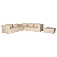 Minotti Leather Sofa Set Cream Corner Sofa Ottoman