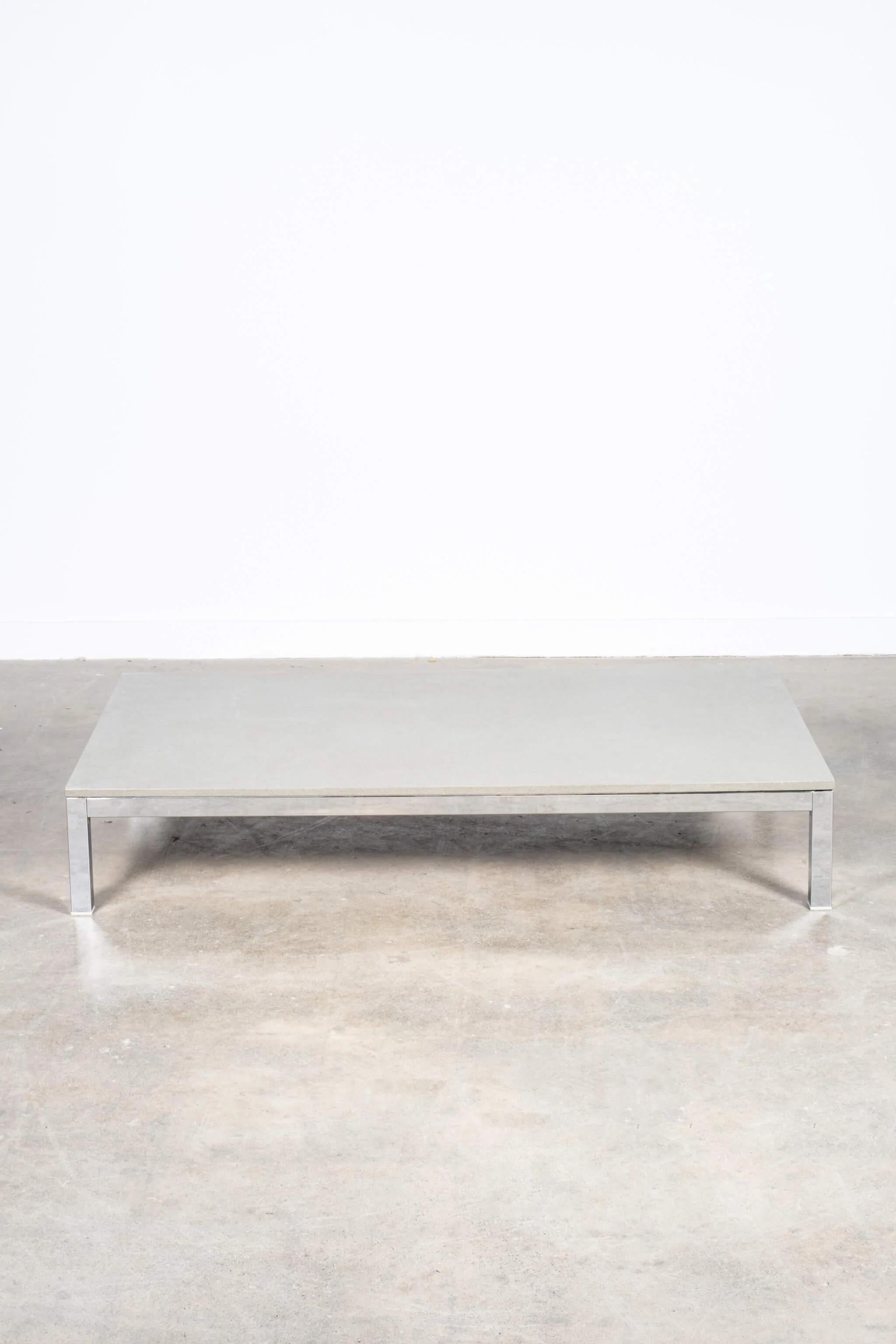 Italian Minotti Low-Profile Chrome Coffee Table with Stone Top For Sale