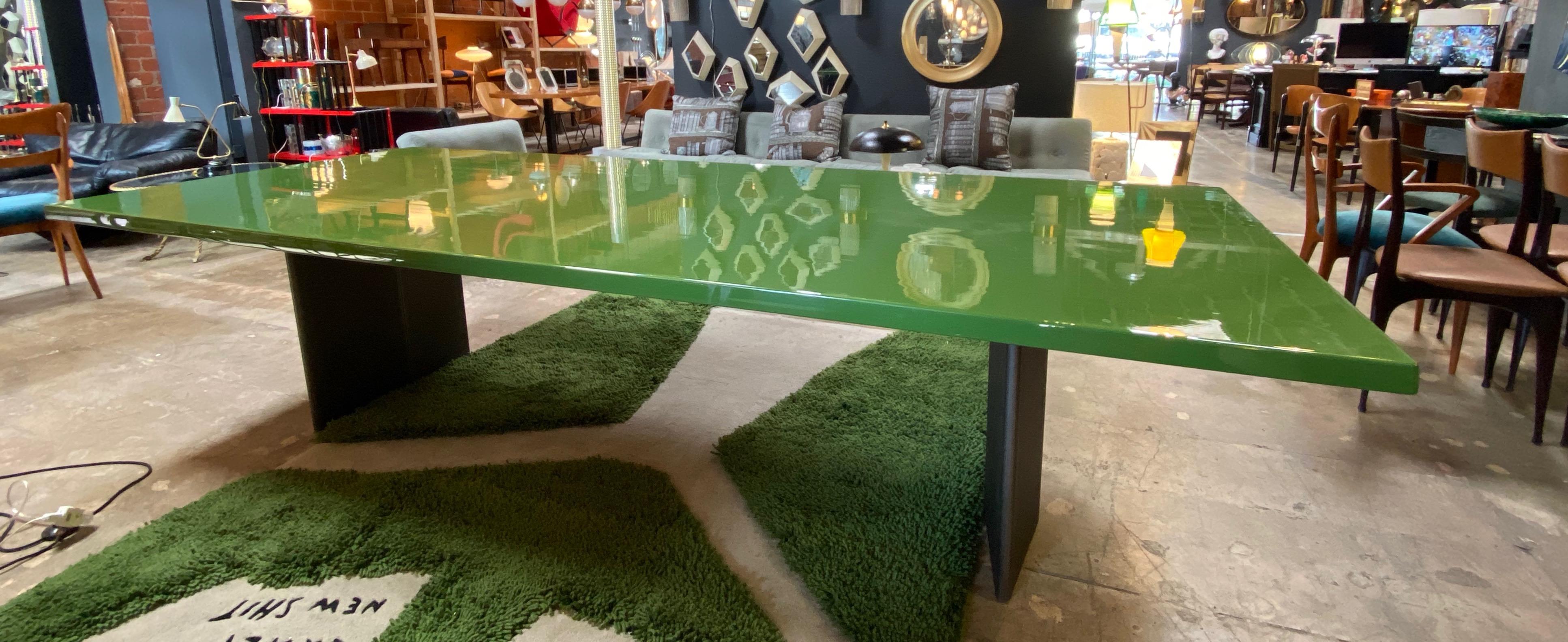 Lacquered Minotti Midcentury Light Green Rectangular Dining Table, Italy, 1980s