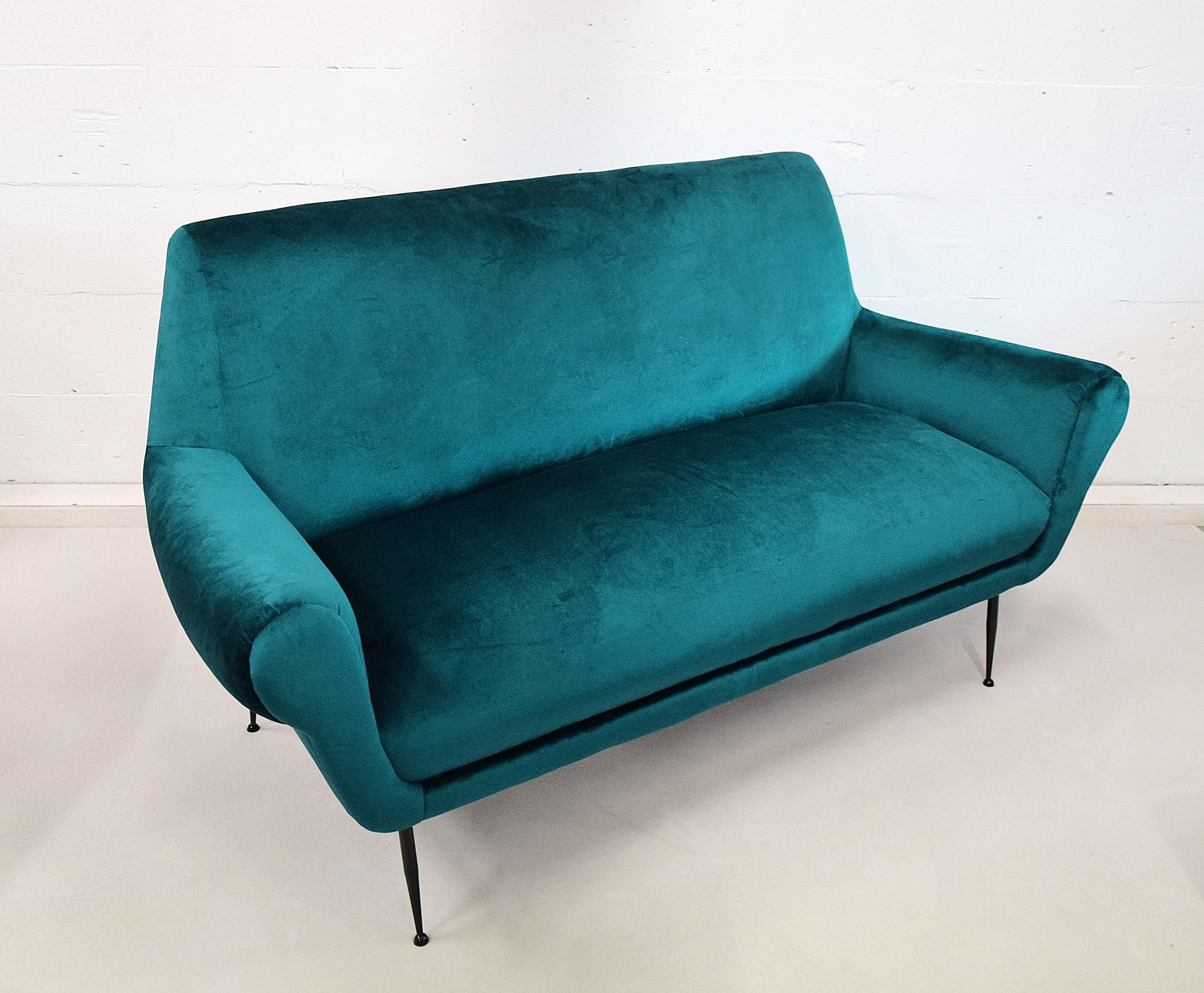 Italian Minotti Mid-Century Modern Turquoise Sofa by Gigi Radice