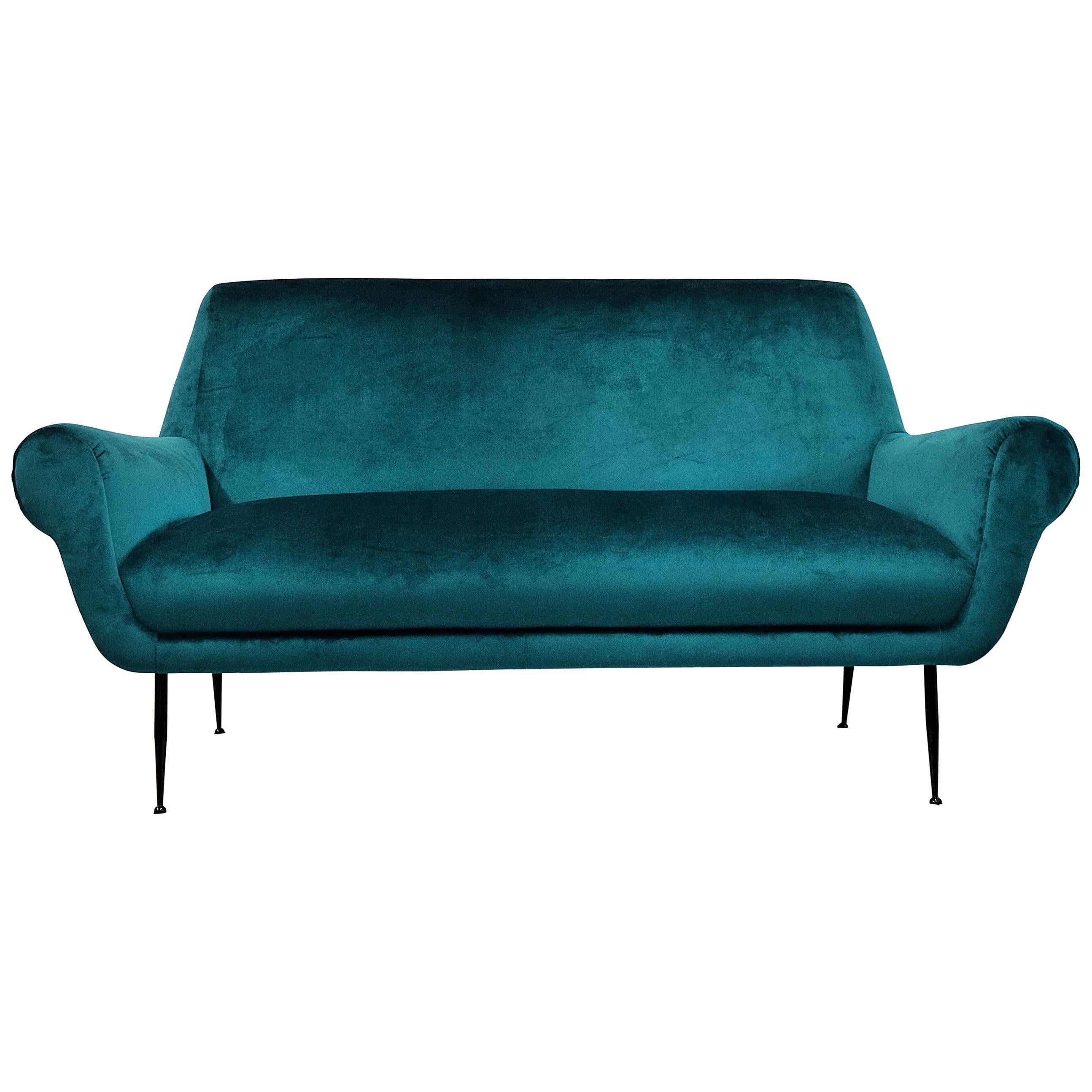 Minotti Mid-Century Modern Turquoise Sofa by Gigi Radice