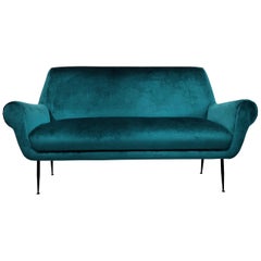 Minotti Mid-Century Modern Turquoise Sofa by Gigi Radice