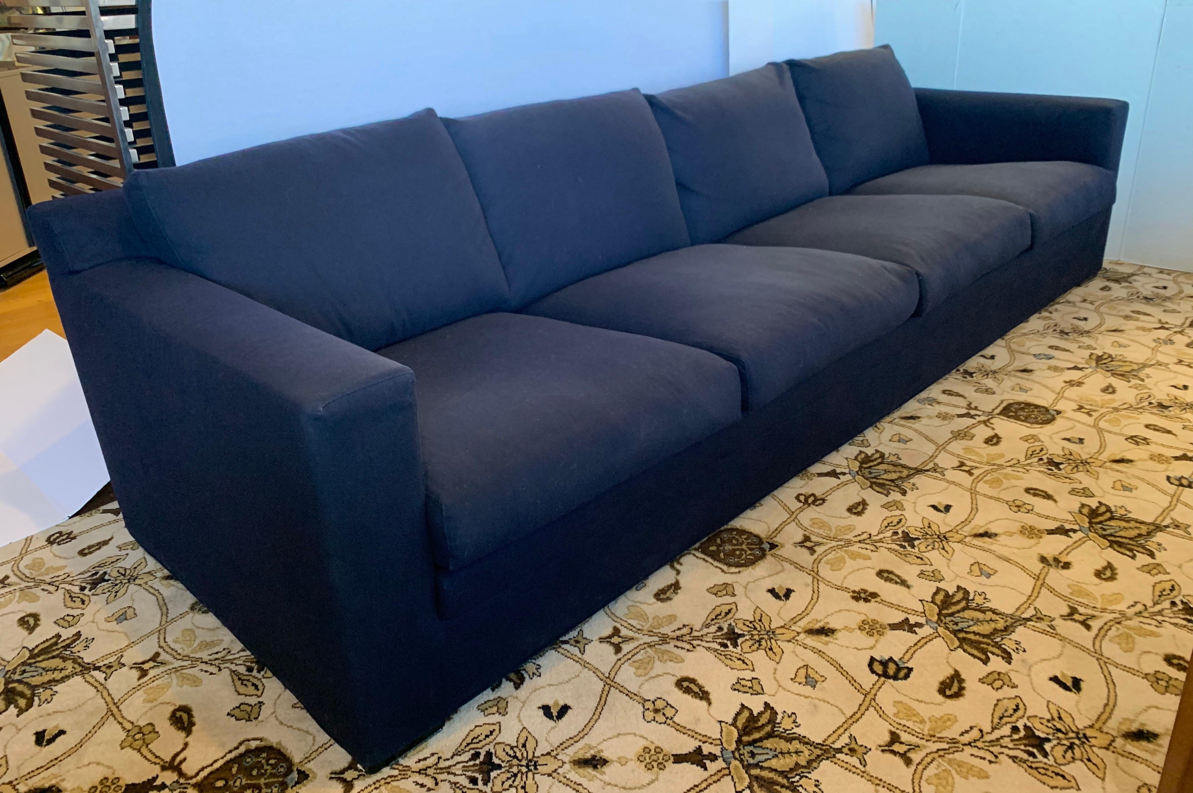 Minotti Navy Blue Extra Long Sofa Made in Italy with Knoll Key West Pillows 4