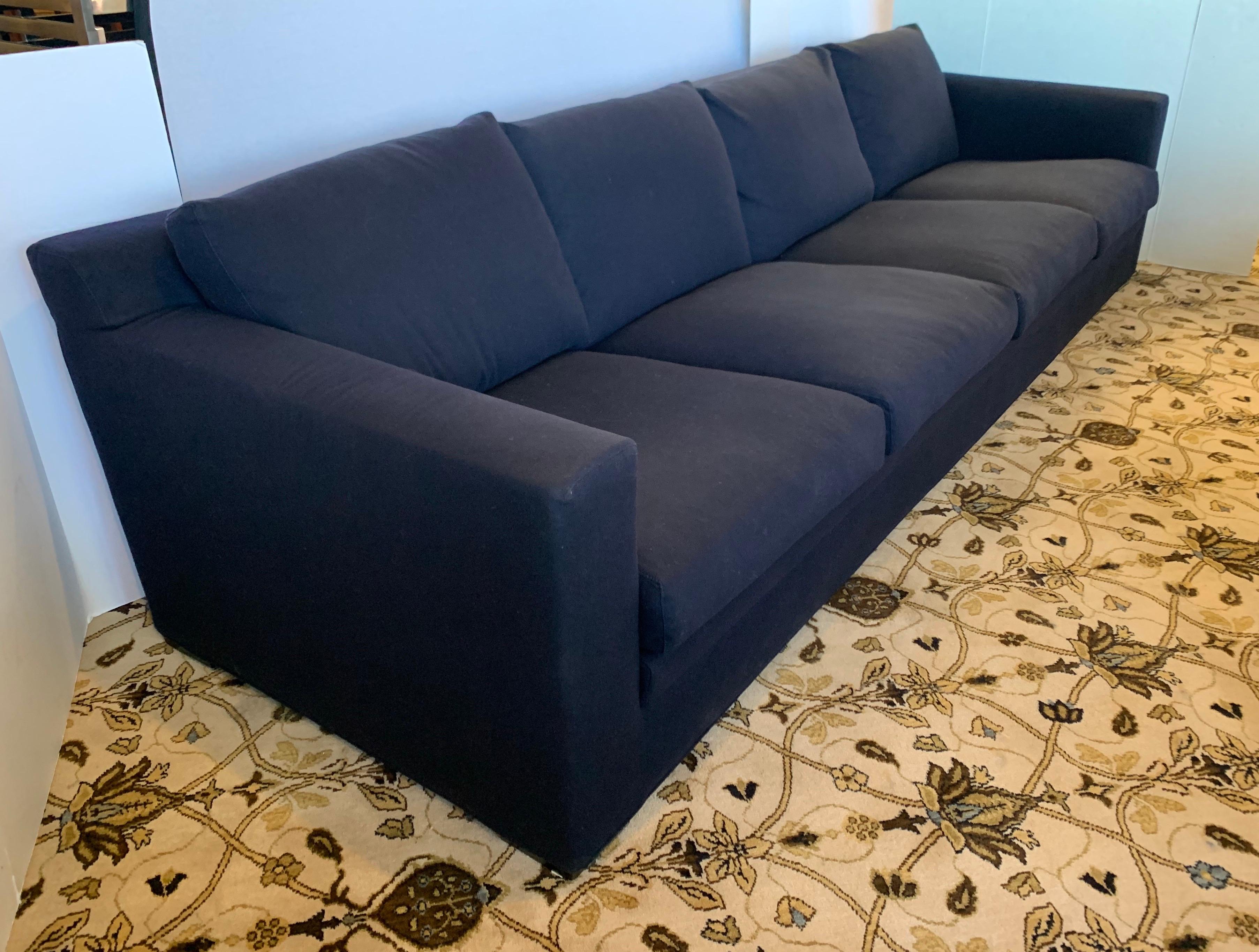 Minotti Navy Blue Extra Long Sofa Made in Italy with Knoll Key West Pillows 5