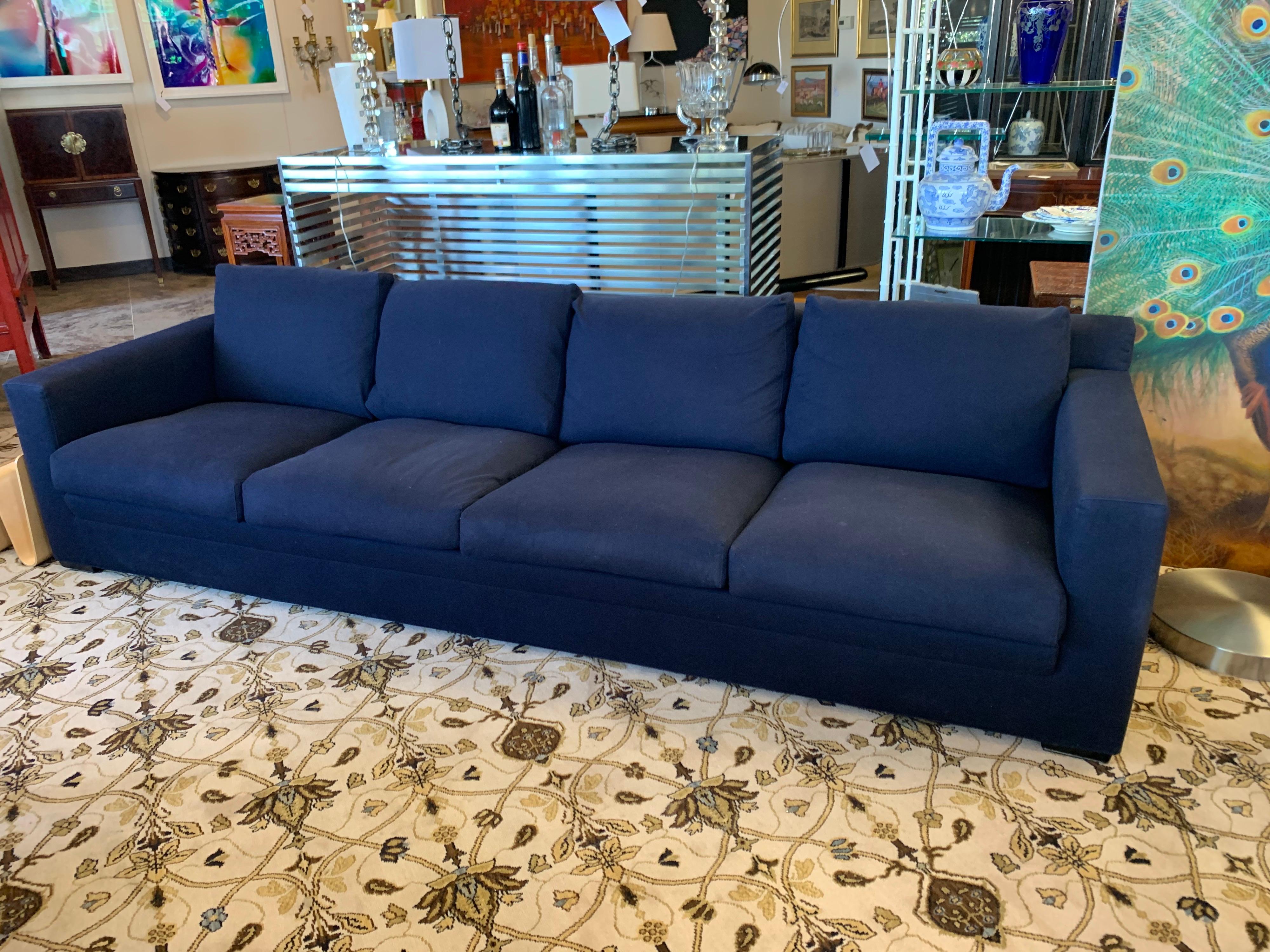 Minotti Navy Blue Extra Long Sofa Made in Italy with Knoll Key West Pillows 7