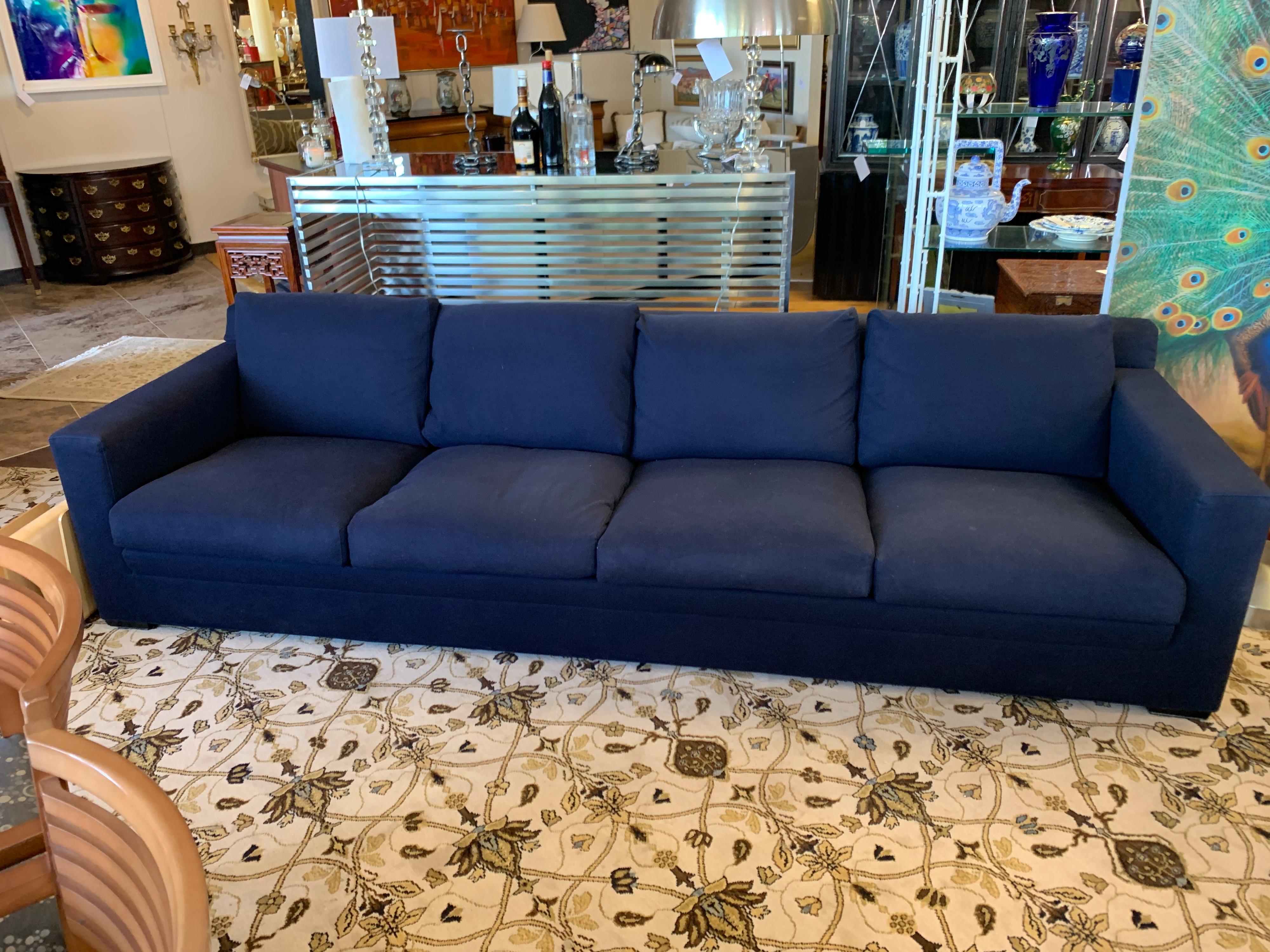 Minotti Navy Blue Extra Long Sofa Made in Italy with Knoll Key West Pillows 8
