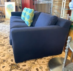 Minotti Navy Blue Extra Long Sofa Made in Italy with Knoll Key West Pillows