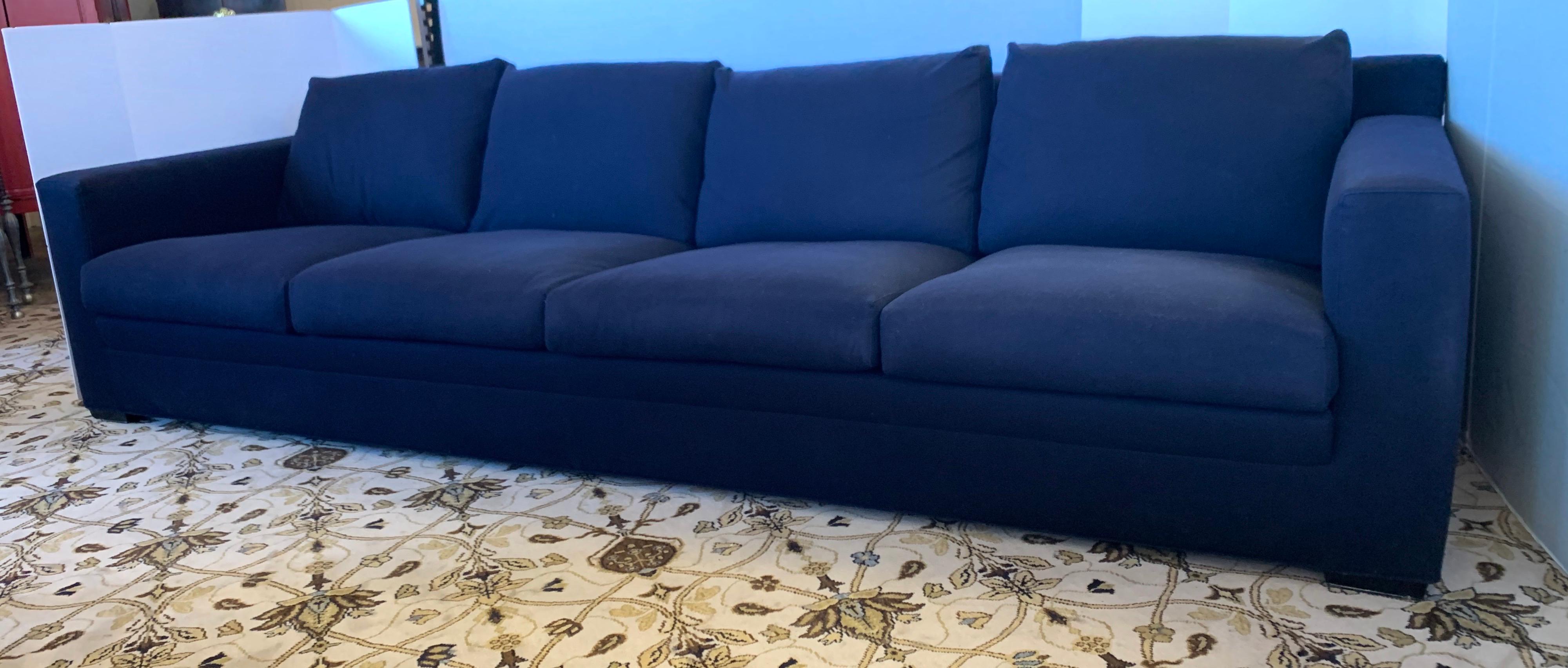 Mid-Century Modern Minotti Navy Blue Extra Long Sofa Made in Italy with Knoll Key West Pillows
