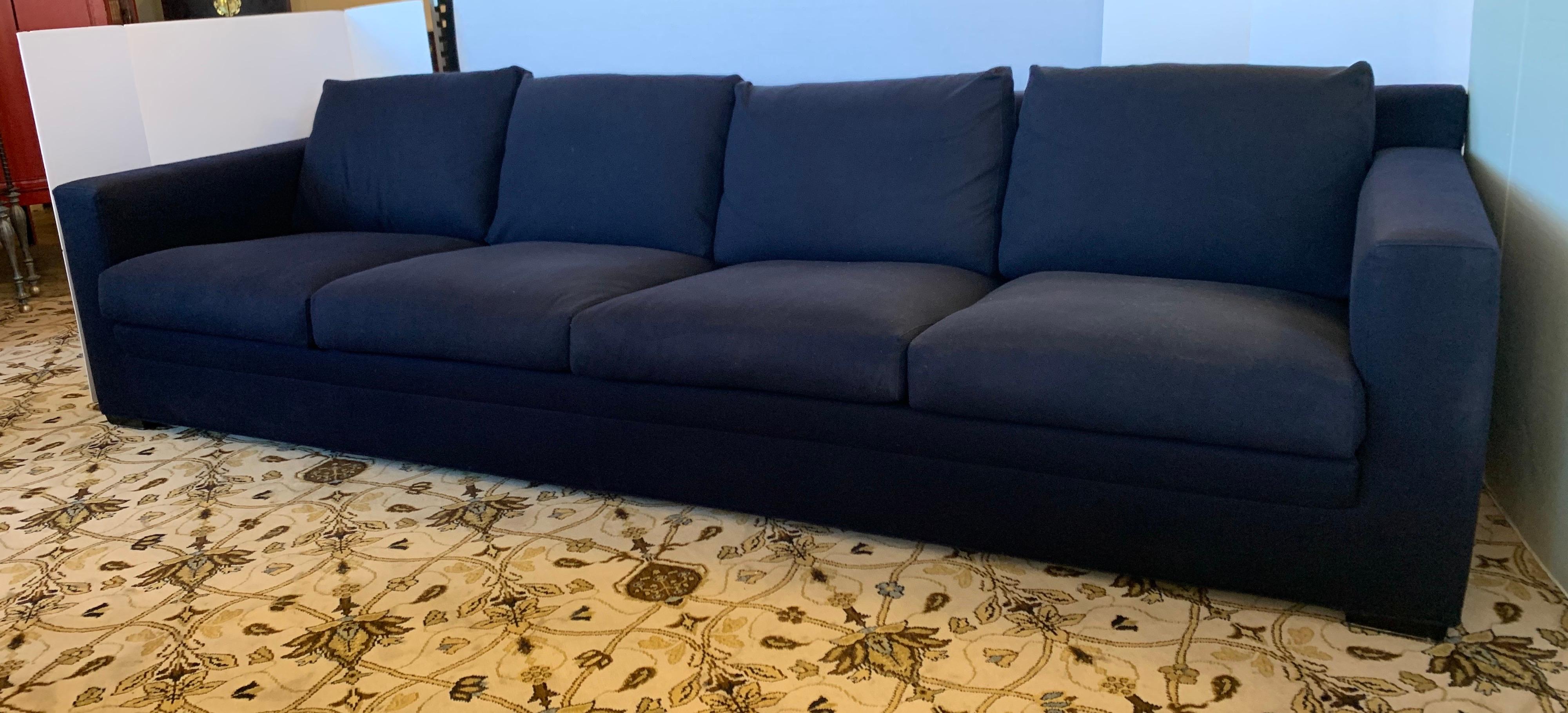 Italian Minotti Navy Blue Extra Long Sofa Made in Italy with Knoll Key West Pillows