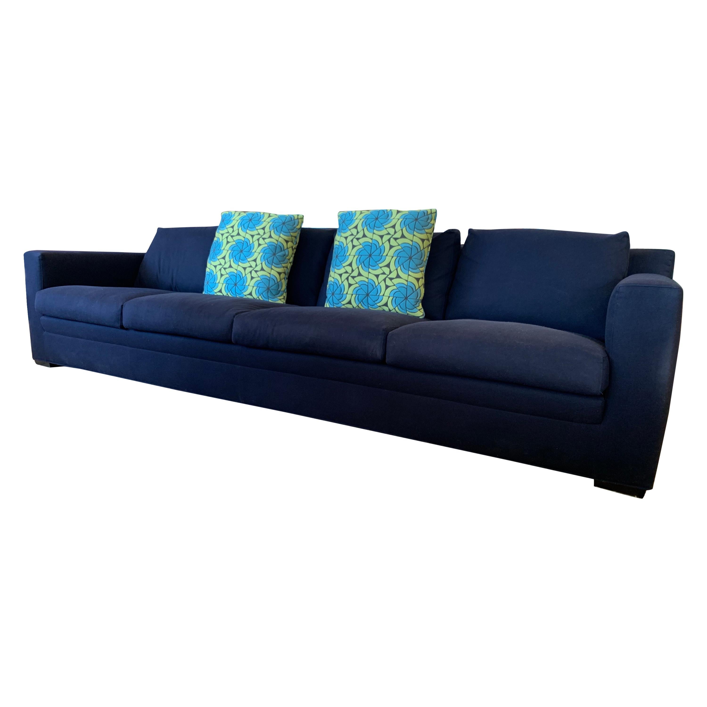 Minotti Navy Blue Extra Long Sofa Made in Italy with Knoll Key West Pillows