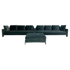 Minotti "Pollock" 6-Seat Sofa & Footstool - In Aquamarine Velvet