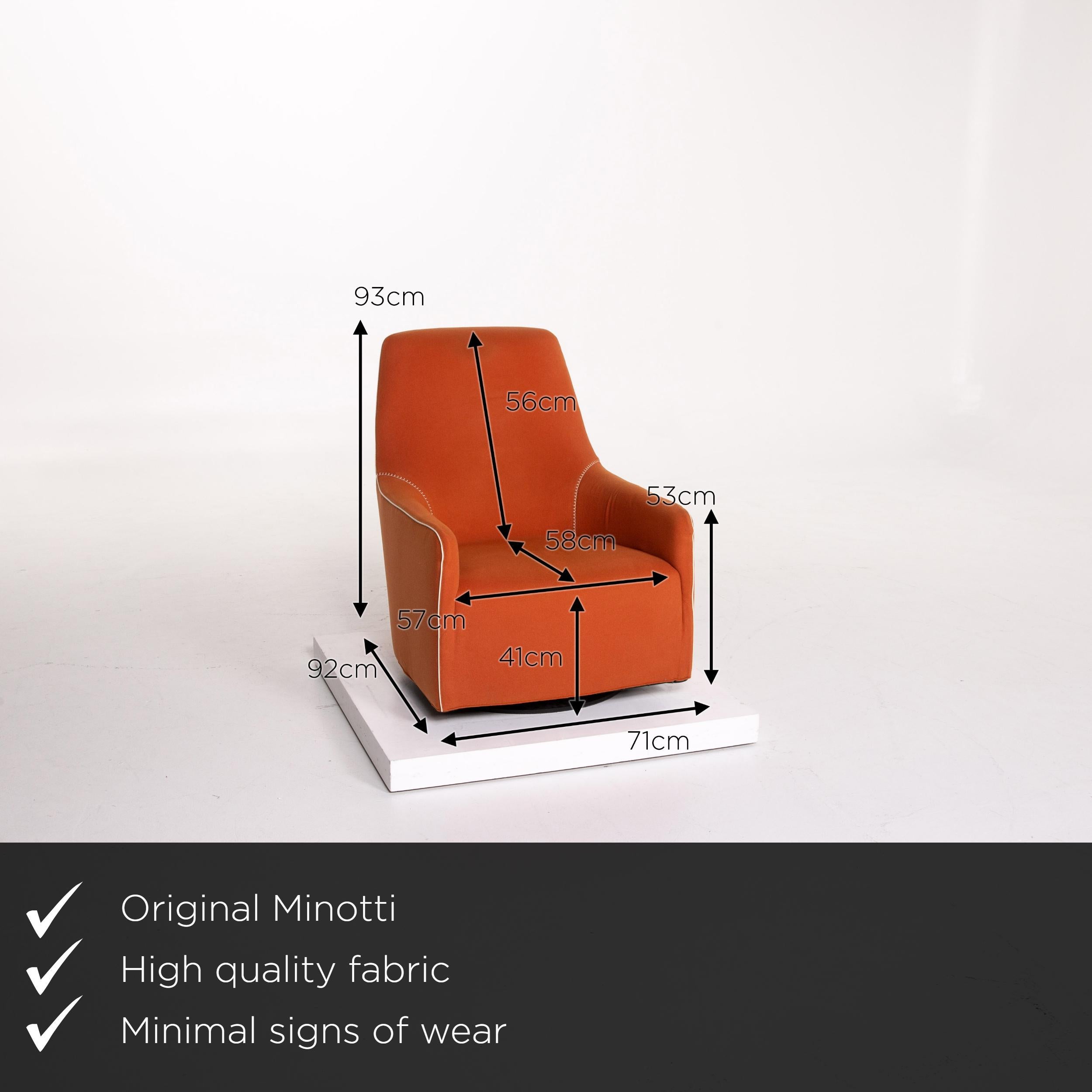 We present to you a Minotti Portofino leather armchair includes stool orange.
 

 Product measurements in centimeters:
 

Depth 92
Width 71
Height 93
Seat height 41
Rest height 53
Seat depth 58
Seat width 57
Back height 56.
   