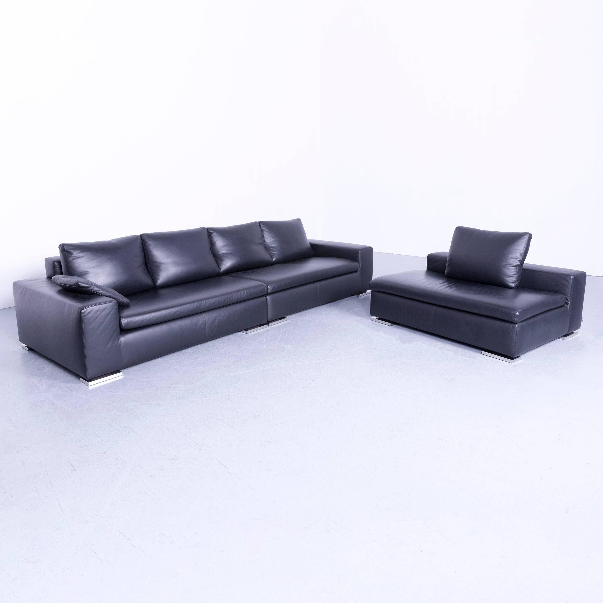 Italian Minotti Powell Designer Leather Corner Sofa Black Full Leather