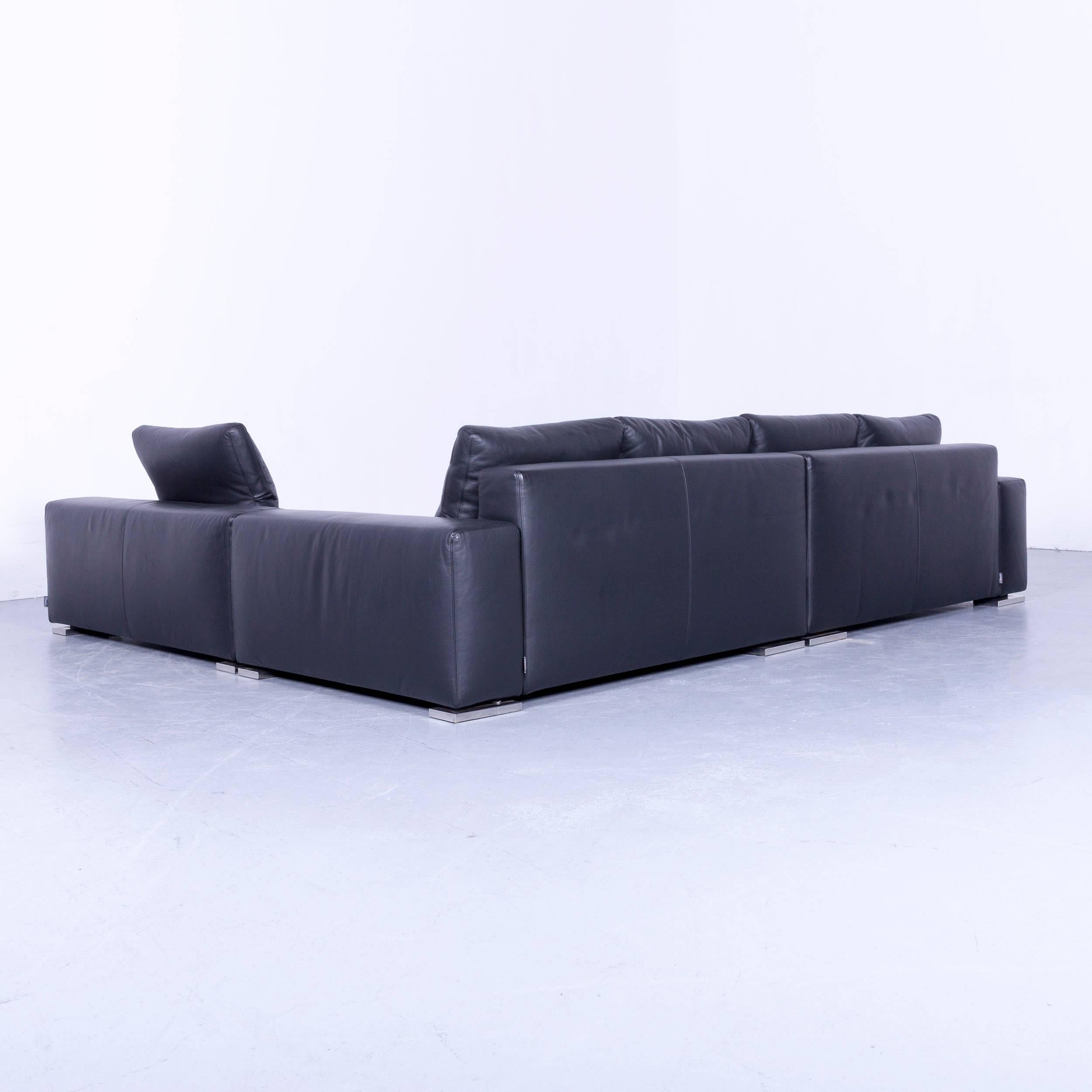 Contemporary Minotti Powell Designer Leather Corner Sofa Black Full Leather