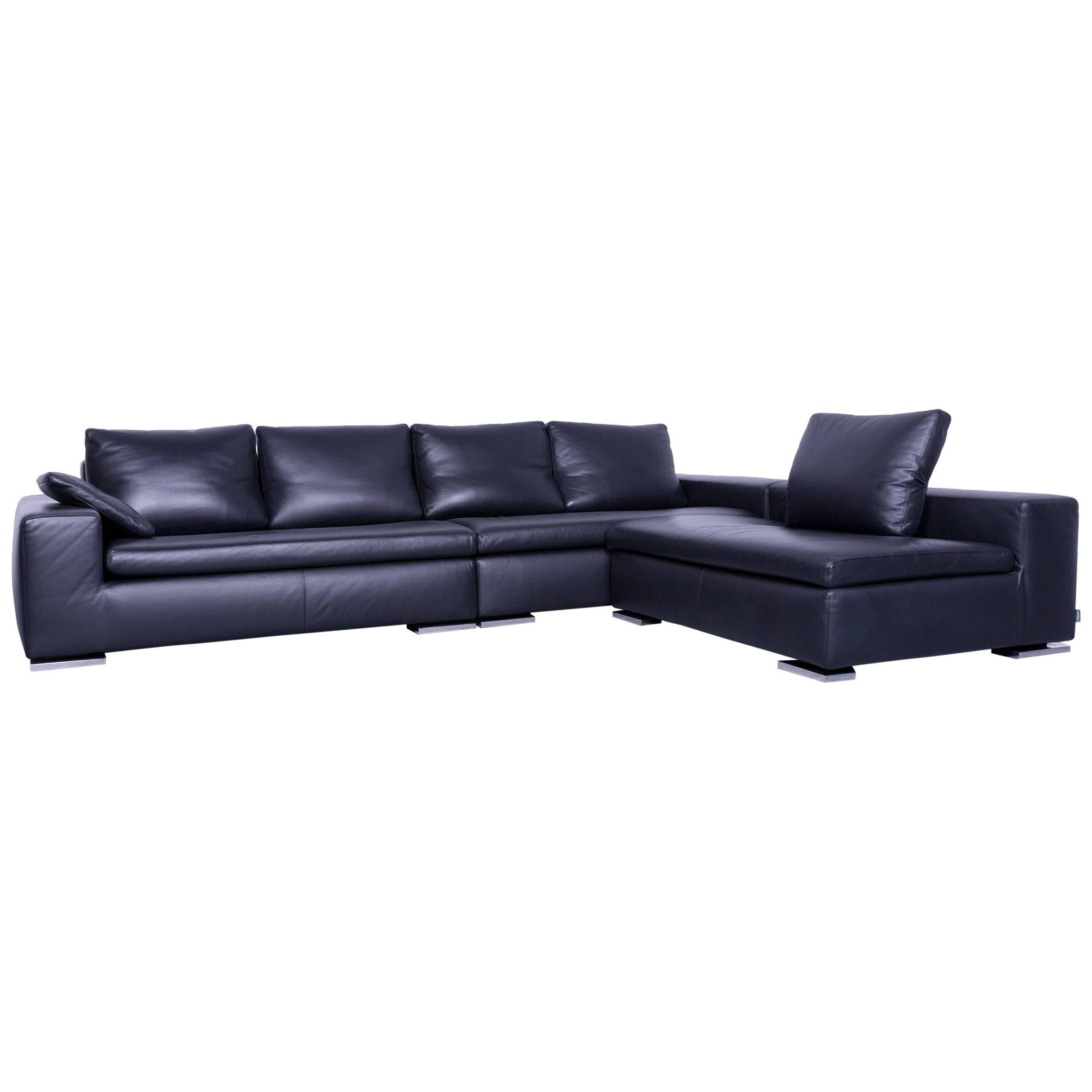Minotti Powell Designer Leather Corner Sofa Black Full Leather