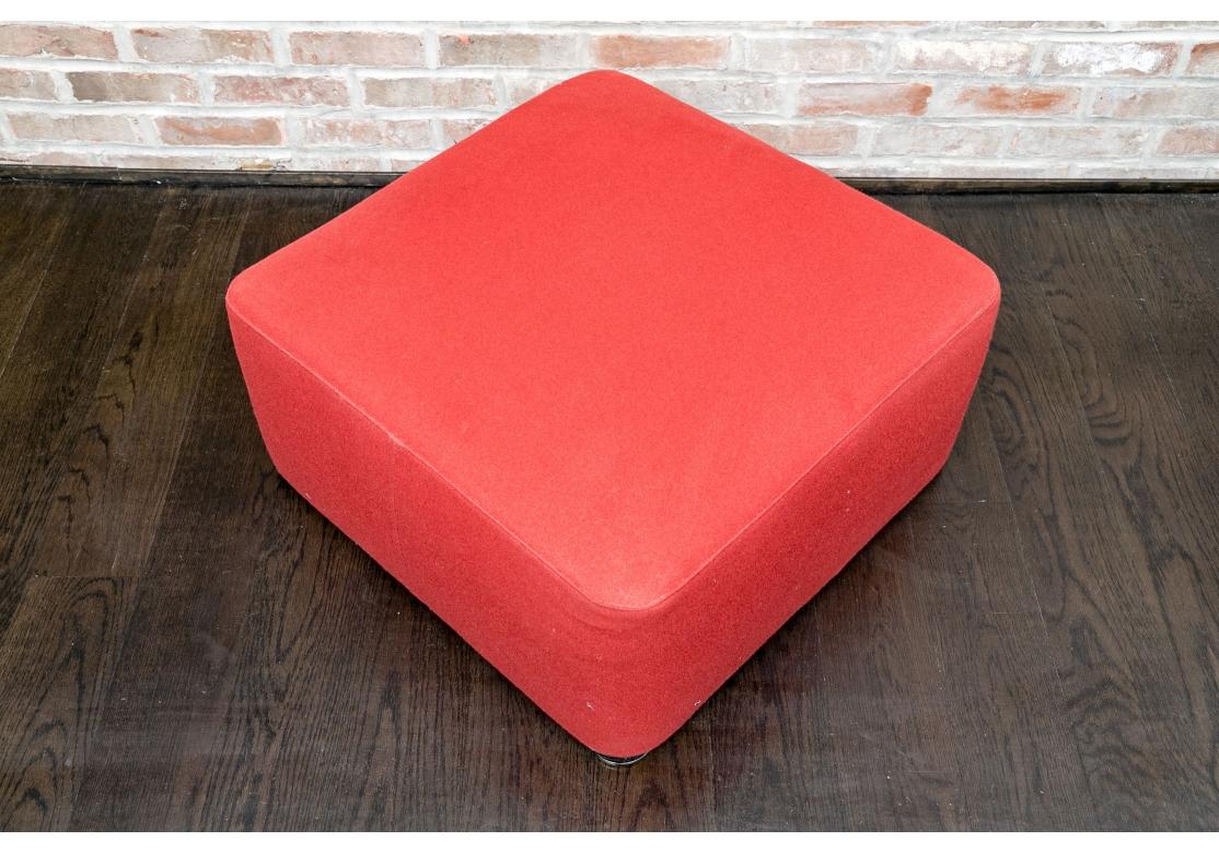 Italian Minotti Red Upholstered Square Ottoman For Sale